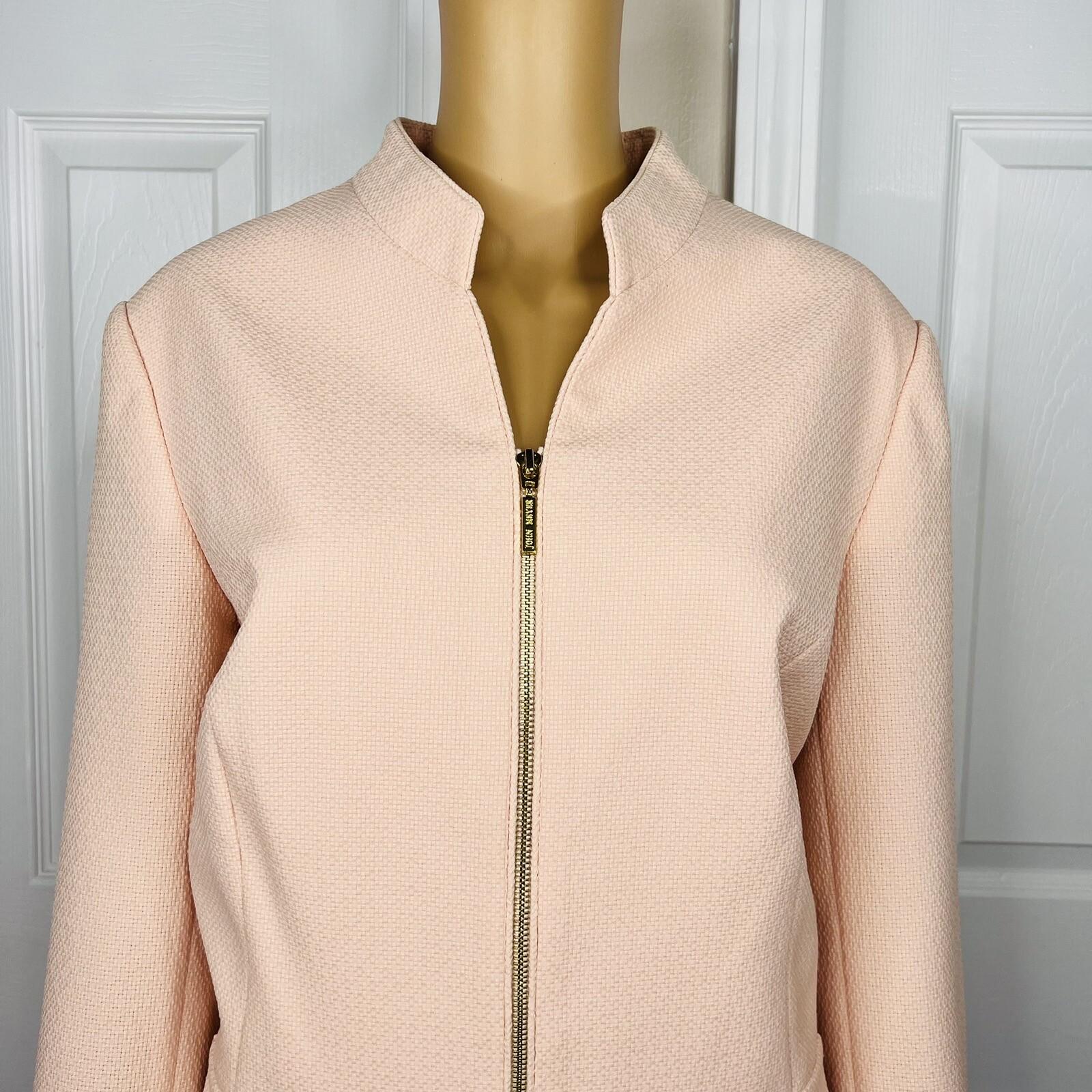John Meyer Polyester Skirt Suit Size 16 Salmon Stand Up Collar Zip Up 2 Piece