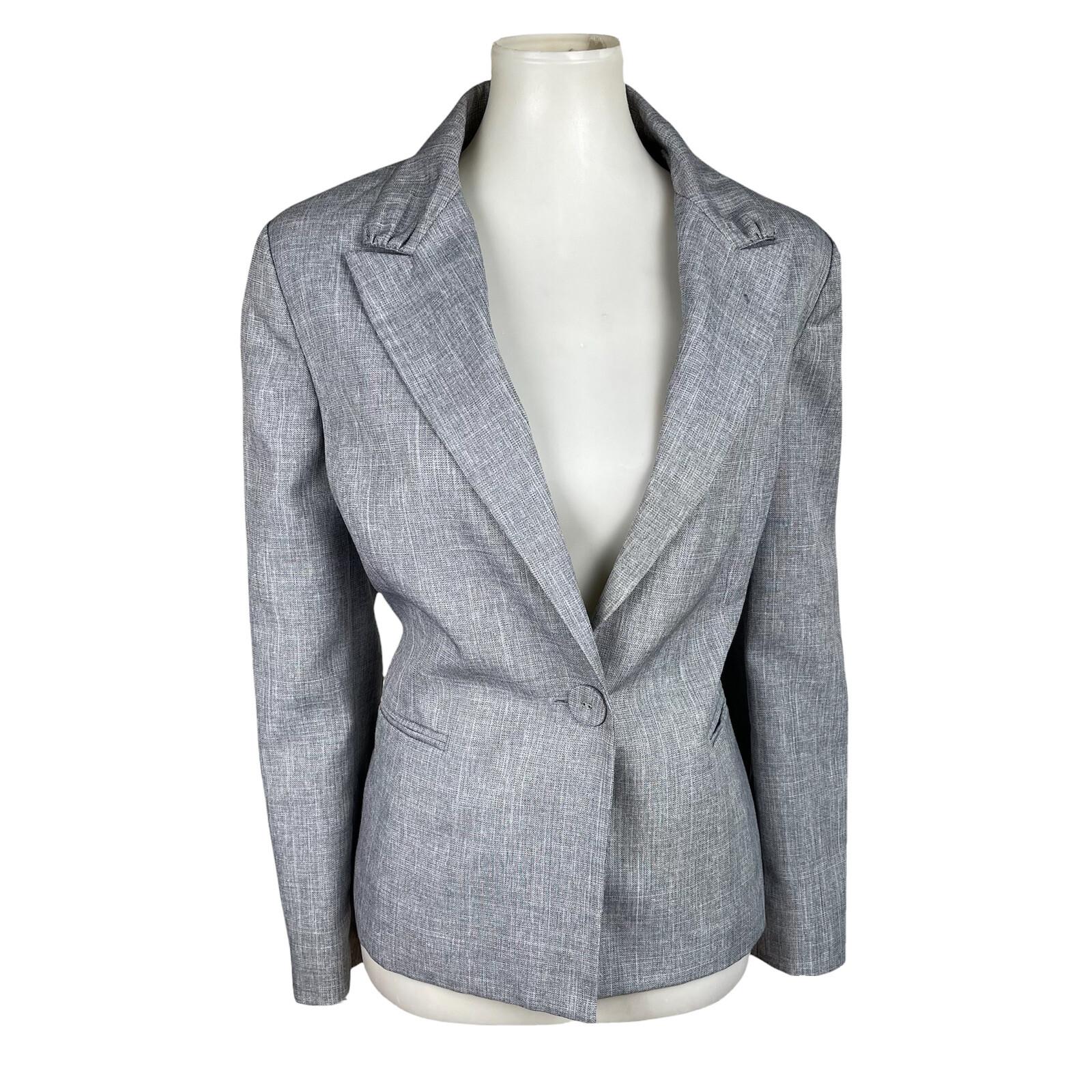 Le Suit Polyester Blazer Size 14P Gray Single Breasted Lined 1PC Women
