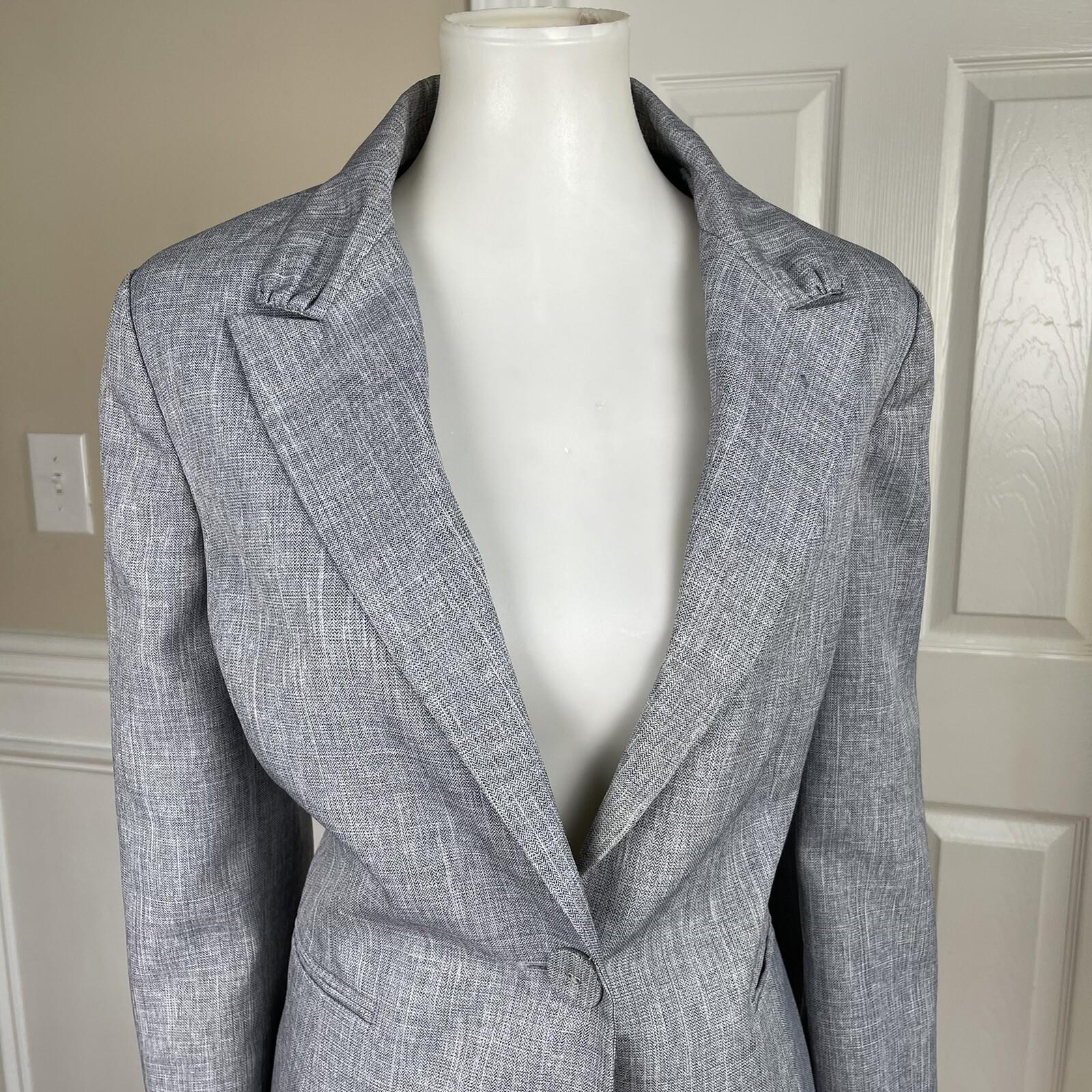 Le Suit Polyester Blazer Size 14P Gray Single Breasted Lined 1PC Women