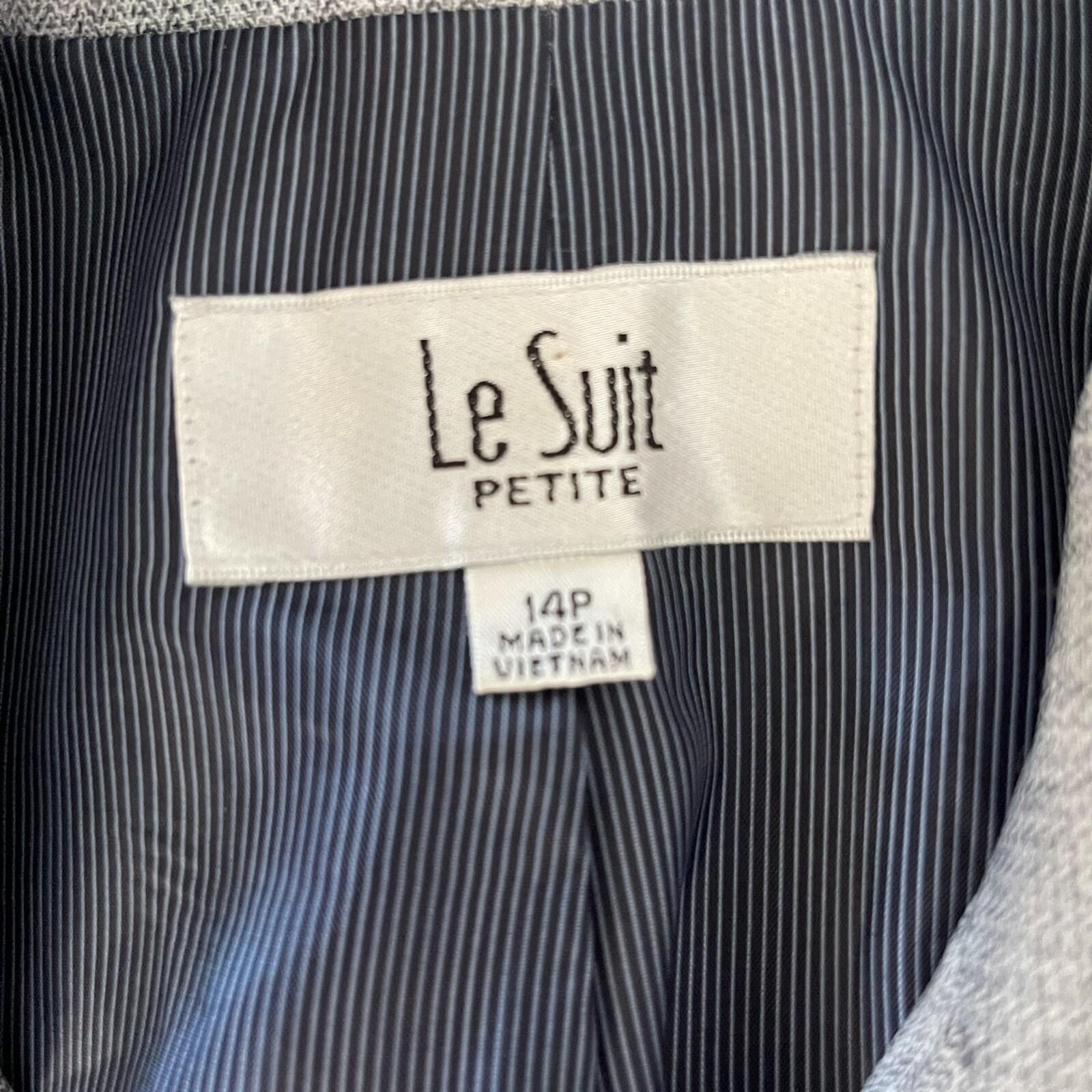 Le Suit Polyester Blazer Size 14P Gray Single Breasted Lined 1PC Women