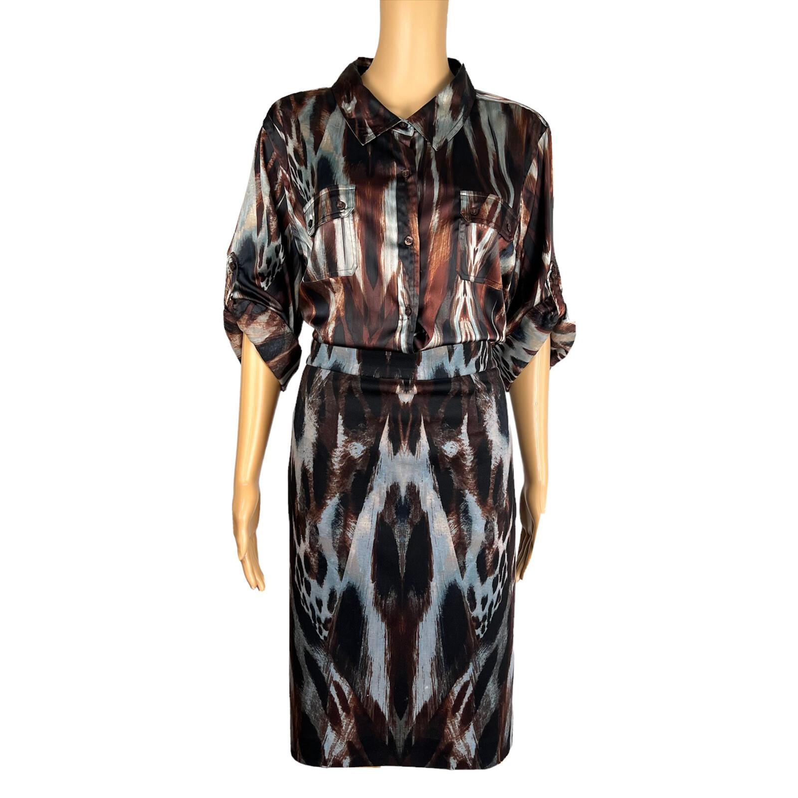 Calvin Klein Polyester Spandex Skirt Blouse Size 14 Multicolor Abstract 2PC