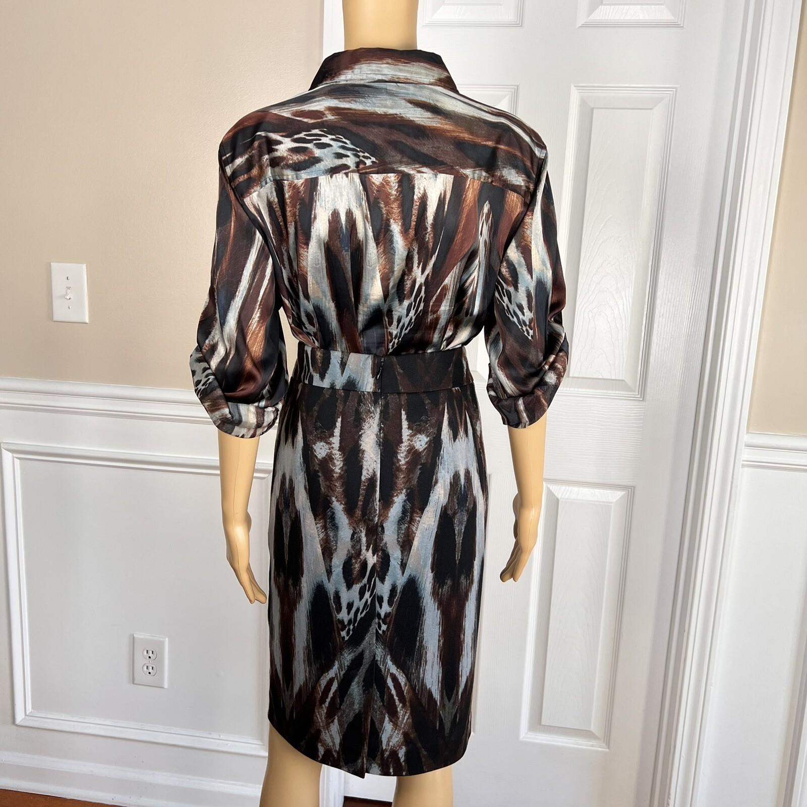 Calvin Klein Polyester Spandex Skirt Blouse Size 14 Multicolor Abstract 2PC