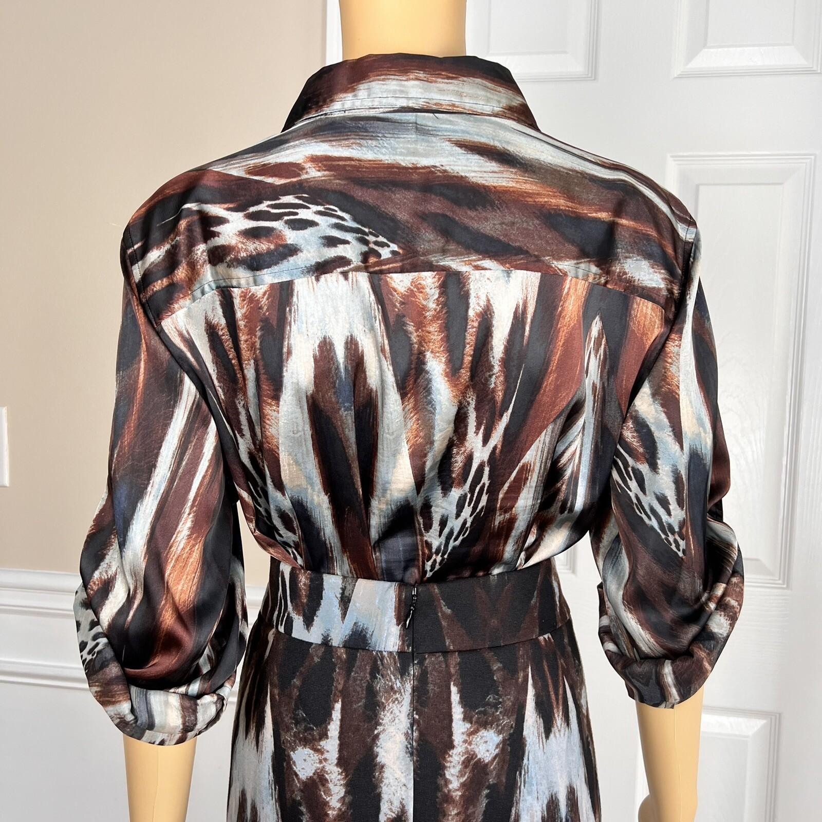 Calvin Klein Polyester Spandex Skirt Blouse Size 14 Multicolor Abstract 2PC
