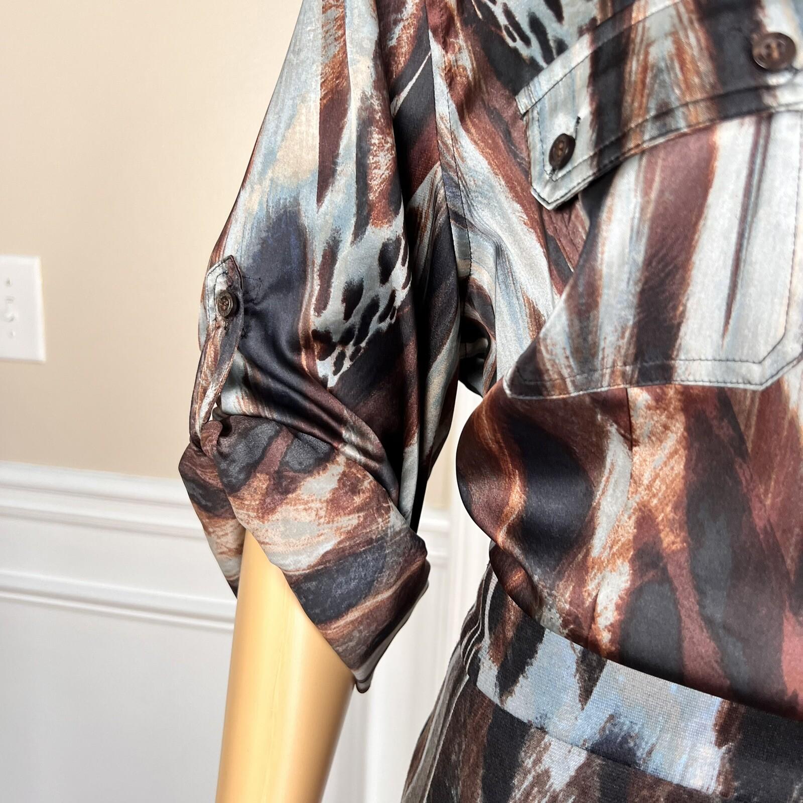Calvin Klein Polyester Spandex Skirt Blouse Size 14 Multicolor Abstract 2PC