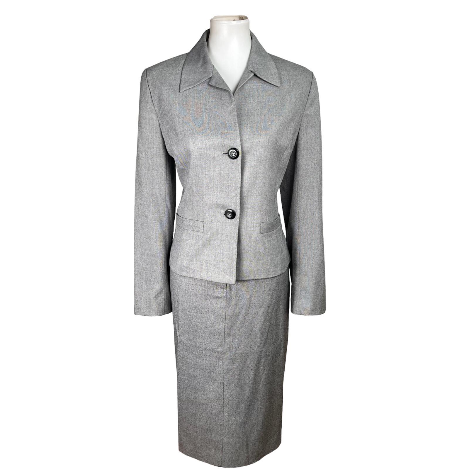 Cool Chic Women Polyester Rayon Skirt Suit Size 10 Gray Lined Belted 2PC