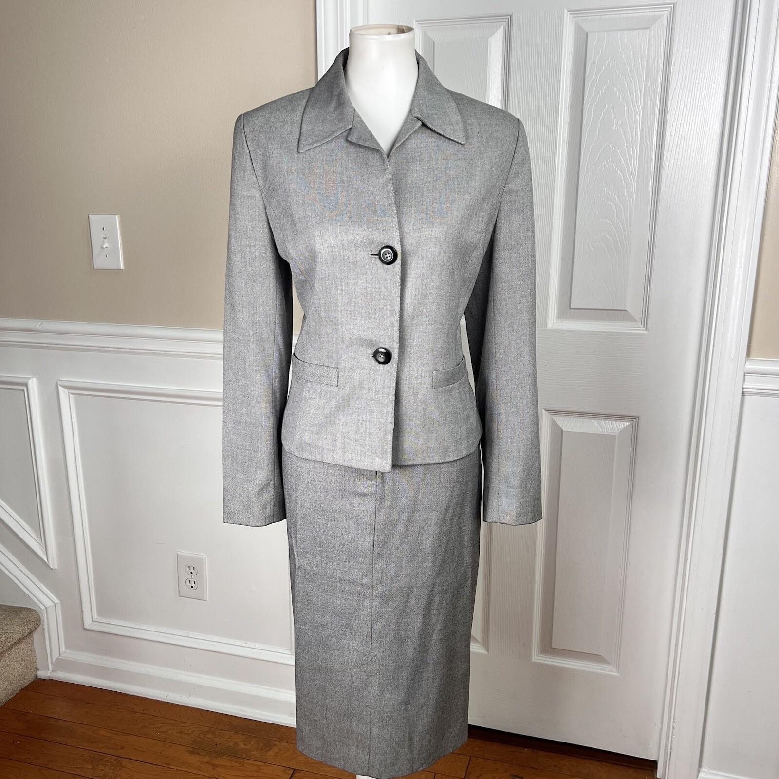 Cool Chic Women Polyester Rayon Skirt Suit Size 10 Gray Lined Belted 2PC