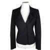 Anne Klein Polyester Blazer Size 8P Black Single Breasted Ruffle Collar Lined
