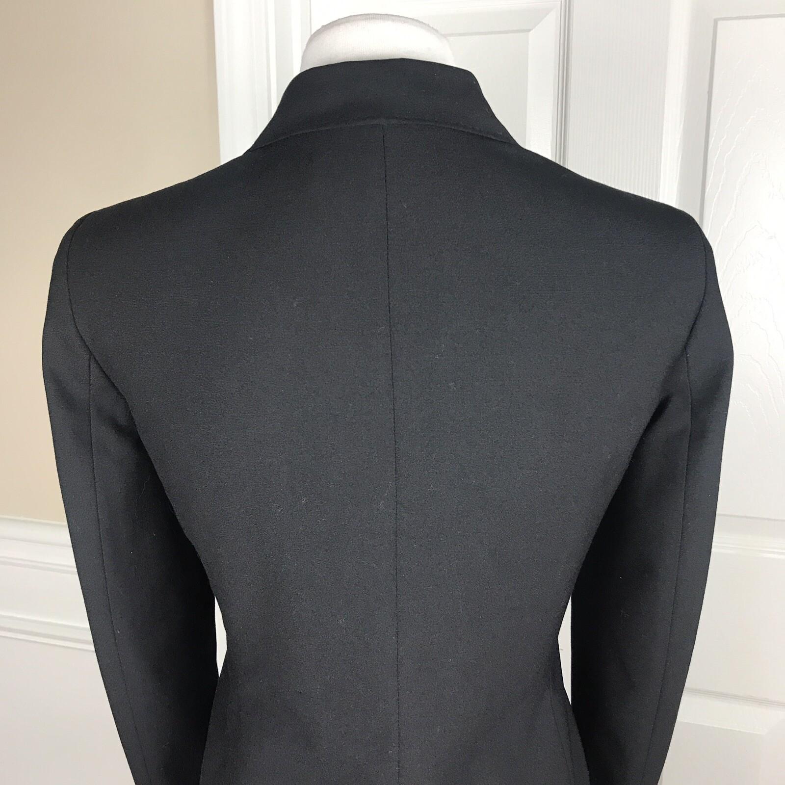 Anne Klein Polyester Blazer Size 8P Black Single Breasted Ruffle Collar Lined