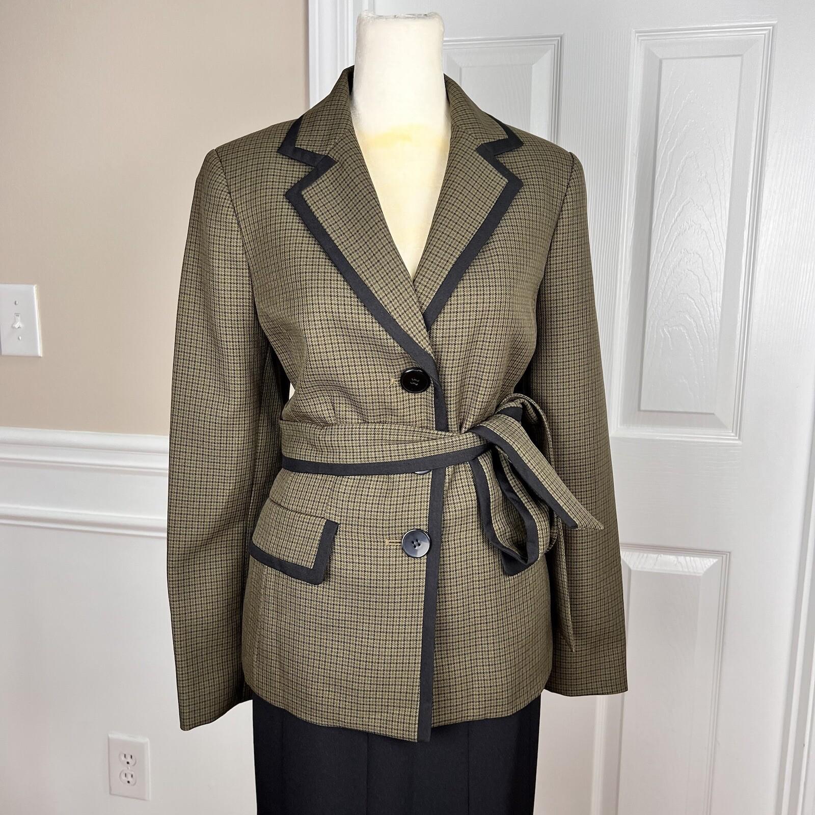 Kasper Women Polyester  Skirt Suit Size 8 Dark Green Black Lined Belted 2PC