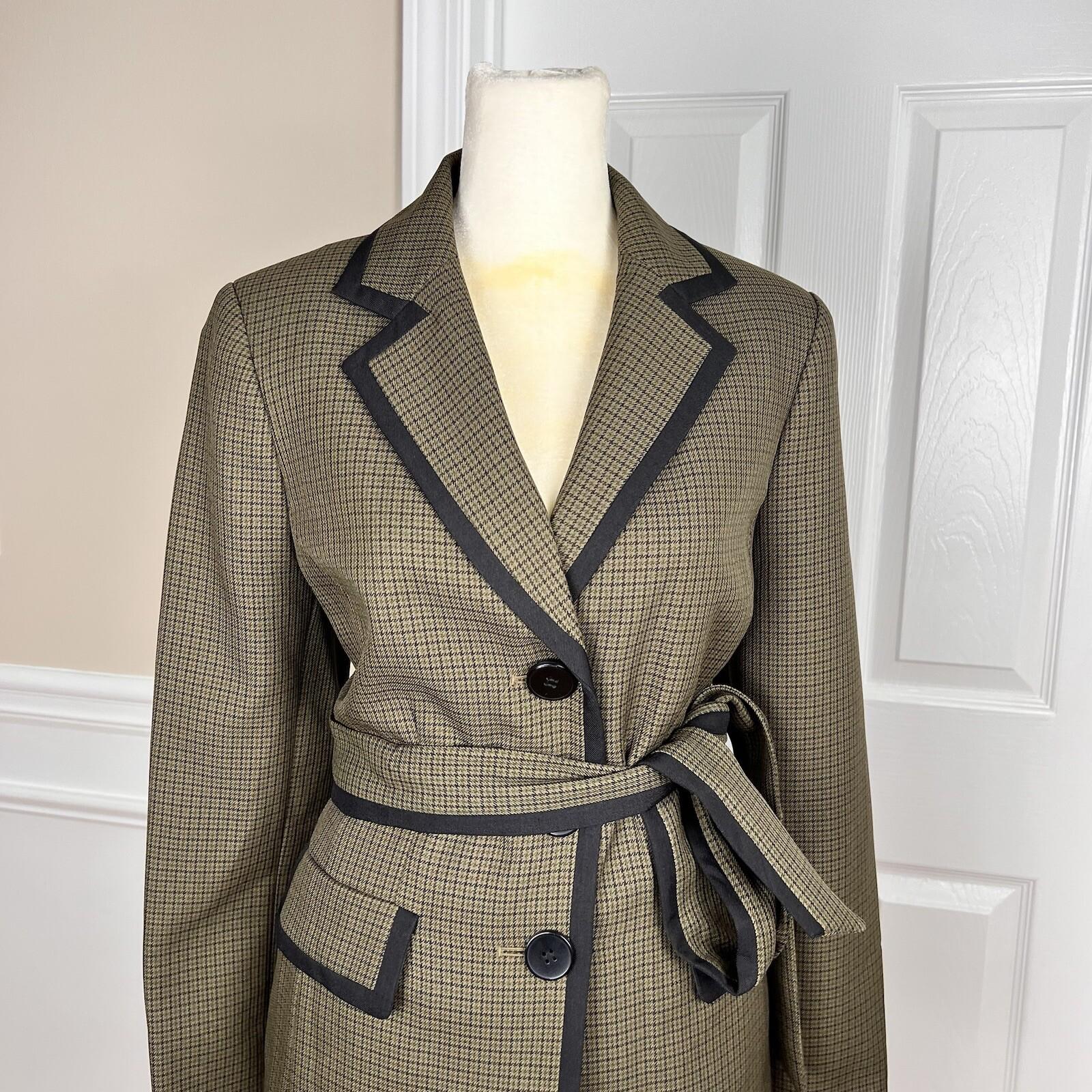 Kasper Women Polyester  Skirt Suit Size 8 Dark Green Black Lined Belted 2PC