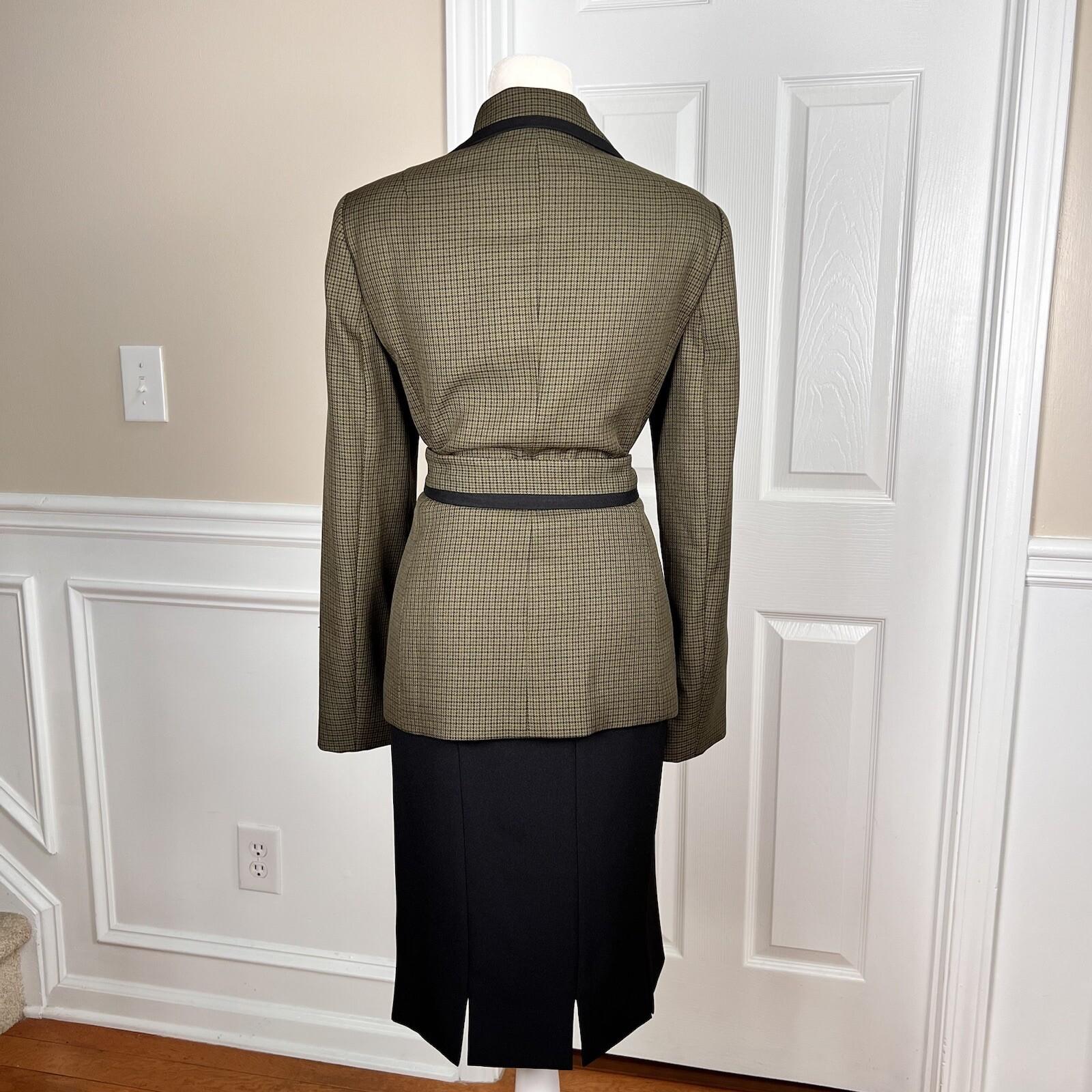 Kasper Women Polyester  Skirt Suit Size 8 Dark Green Black Lined Belted 2PC