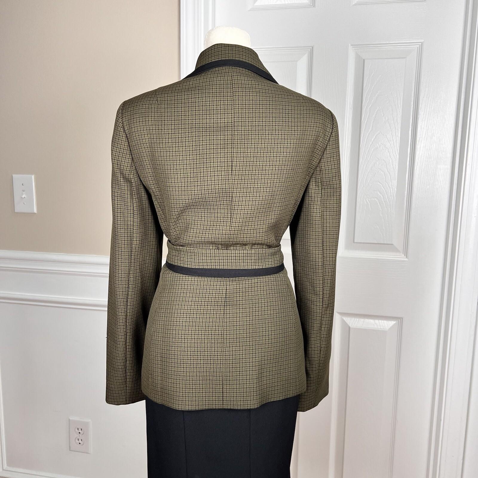 Kasper Women Polyester  Skirt Suit Size 8 Dark Green Black Lined Belted 2PC