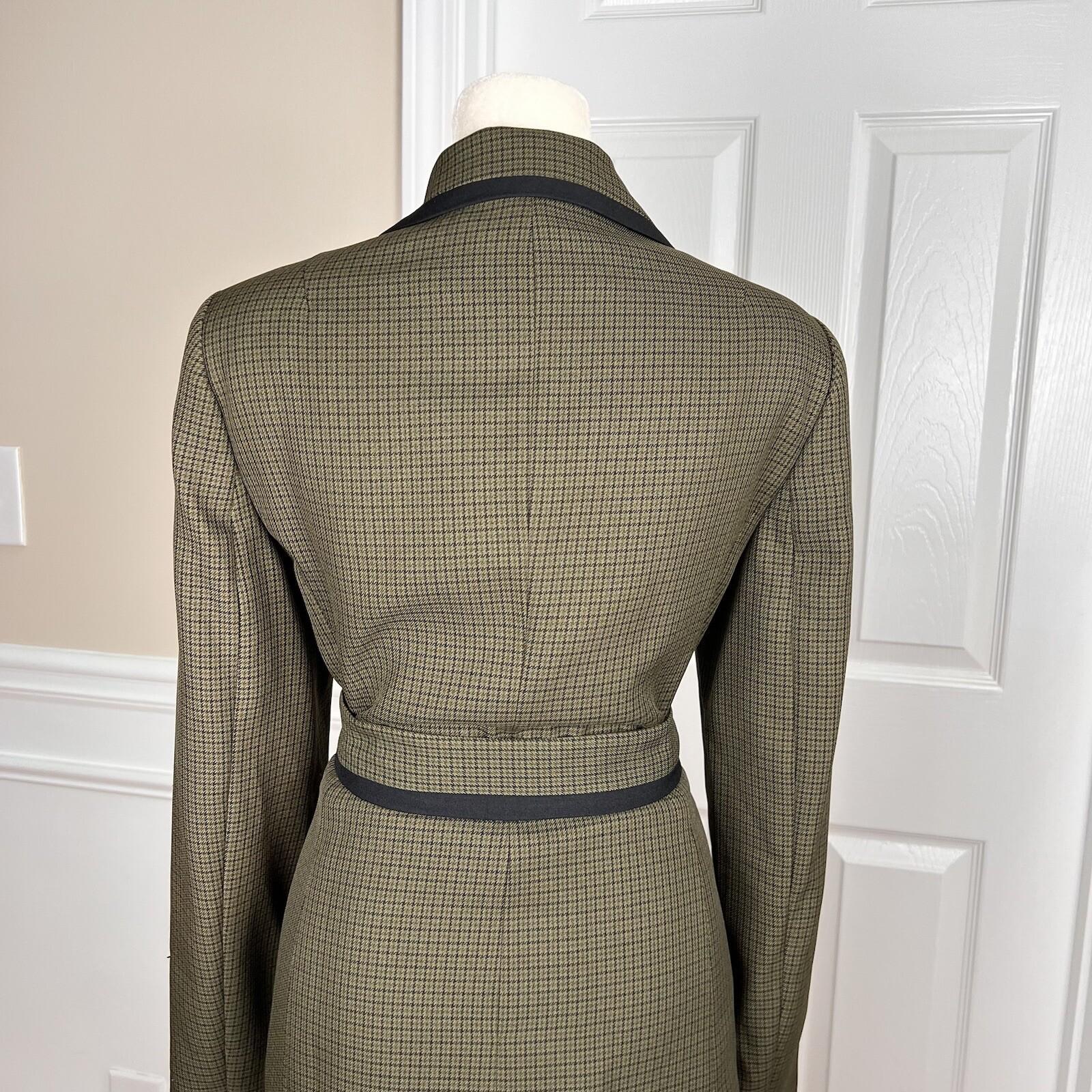 Kasper Women Polyester  Skirt Suit Size 8 Dark Green Black Lined Belted 2PC