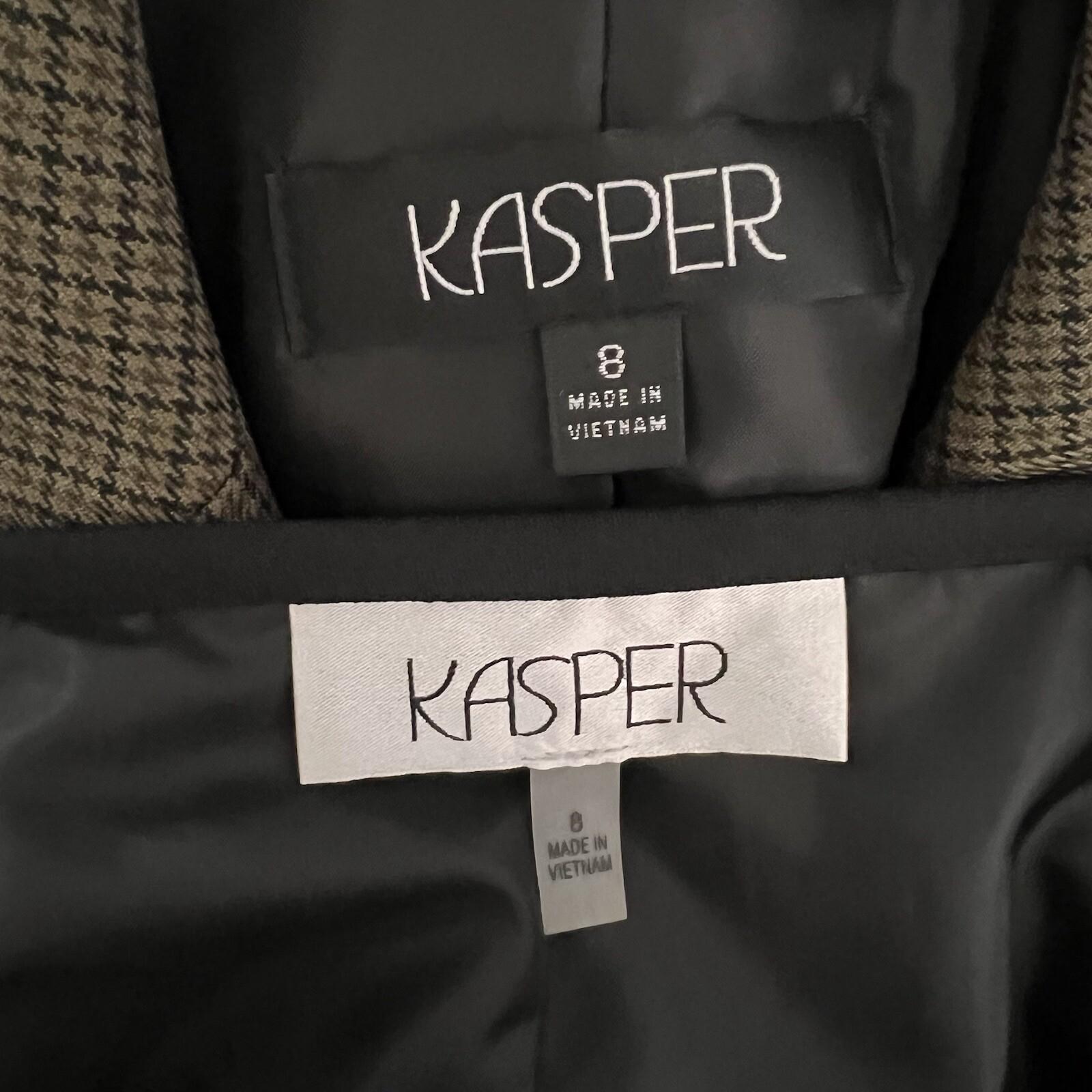 Kasper Women Polyester  Skirt Suit Size 8 Dark Green Black Lined Belted 2PC