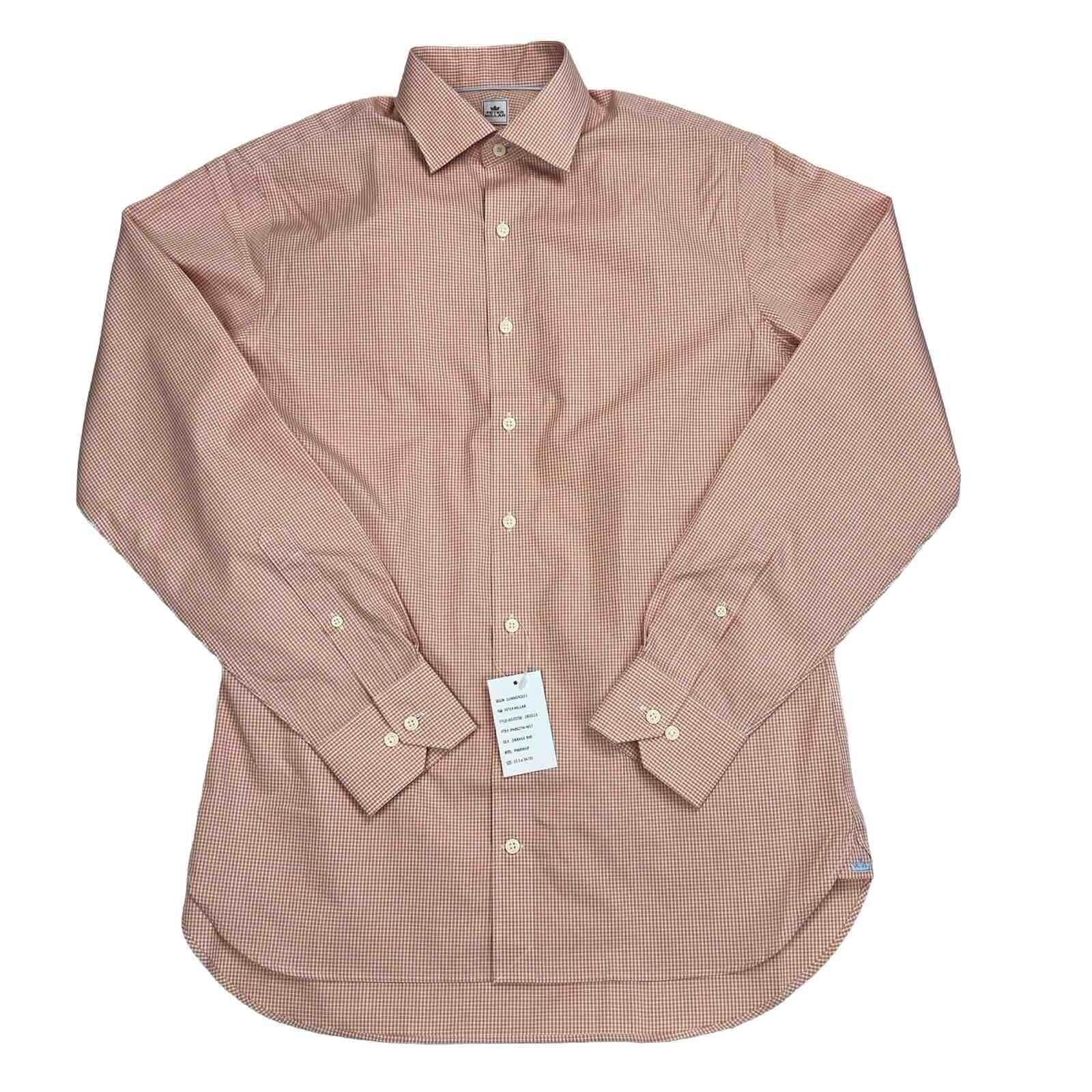Peter Millar Button Up Shirt Size 15S Long Orange NanoLuxe Check Classic New