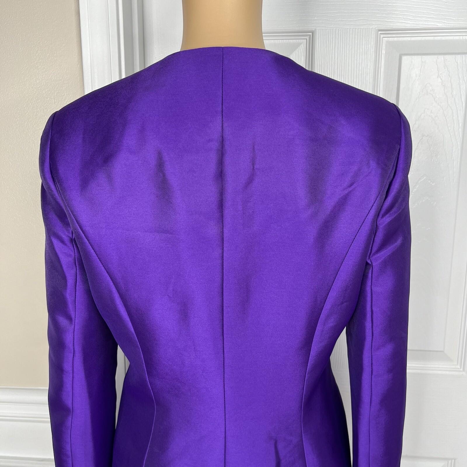 10-662.jpg Diana Polyester Skirt Suit Top Size 8 Purple Tiered Ruffle Elastic Waist 3PC New