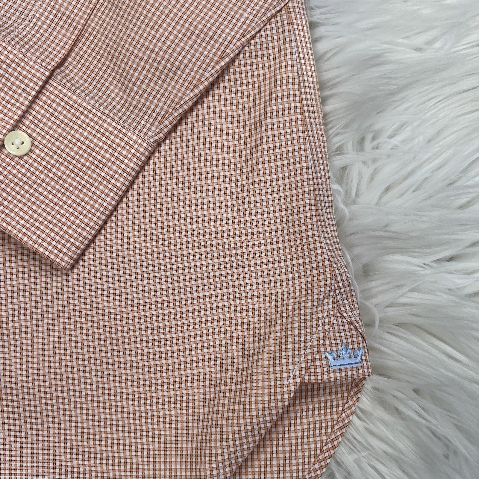 Peter Millar Button Up Shirt Size 15S Long Orange NanoLuxe Check Classic New