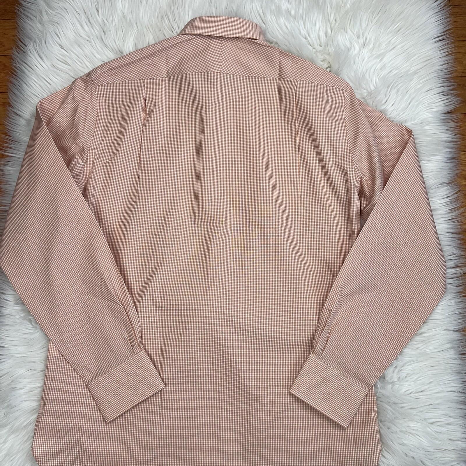Peter Millar Button Up Shirt Size 15S Long Orange NanoLuxe Check Classic New