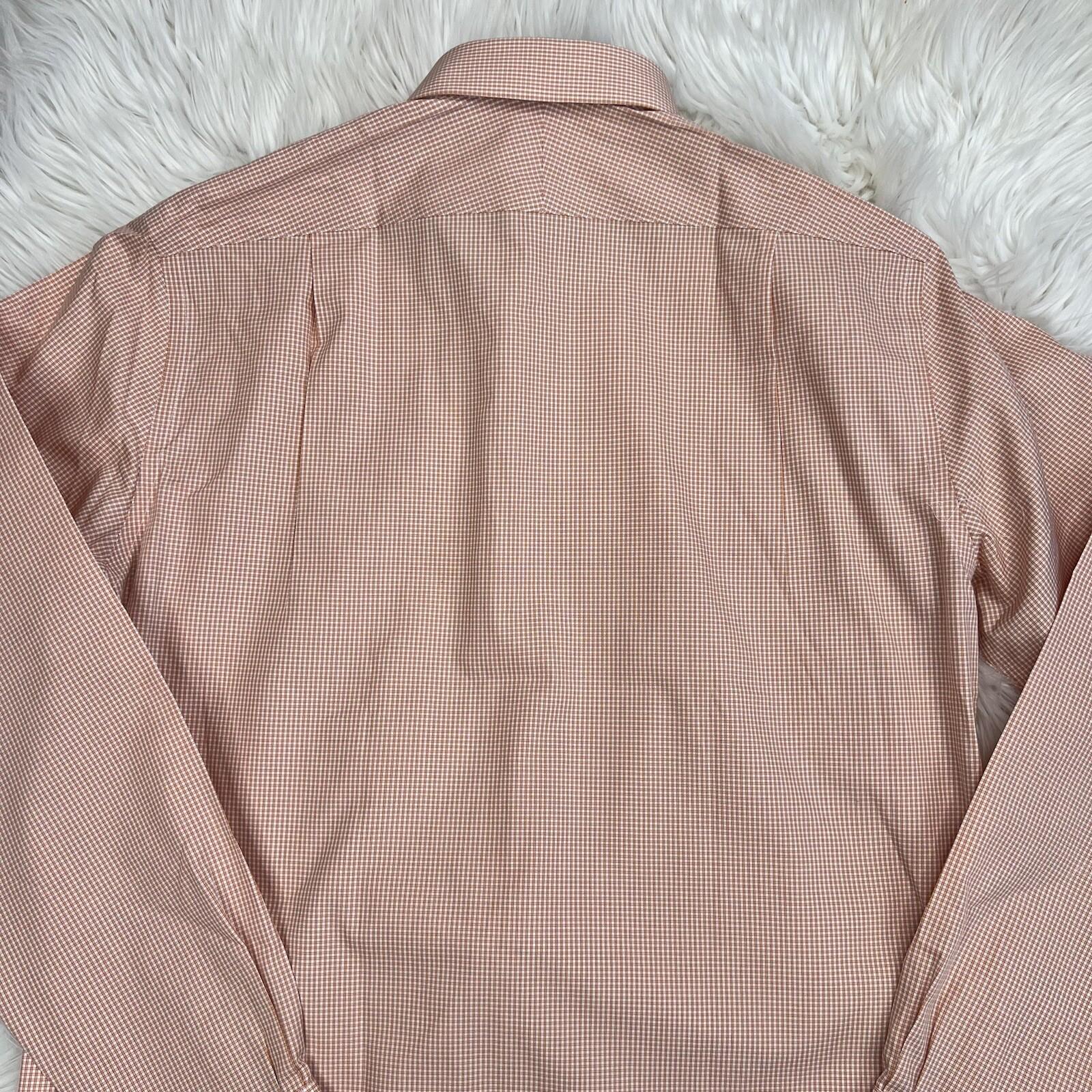 Peter Millar Button Up Shirt Size 15S Long Orange NanoLuxe Check Classic New