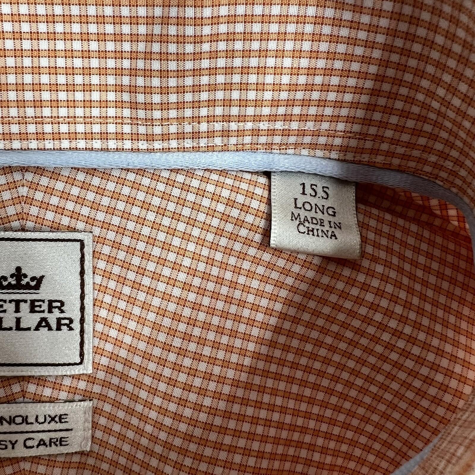 Peter Millar Button Up Shirt Size 15S Long Orange NanoLuxe Check Classic New