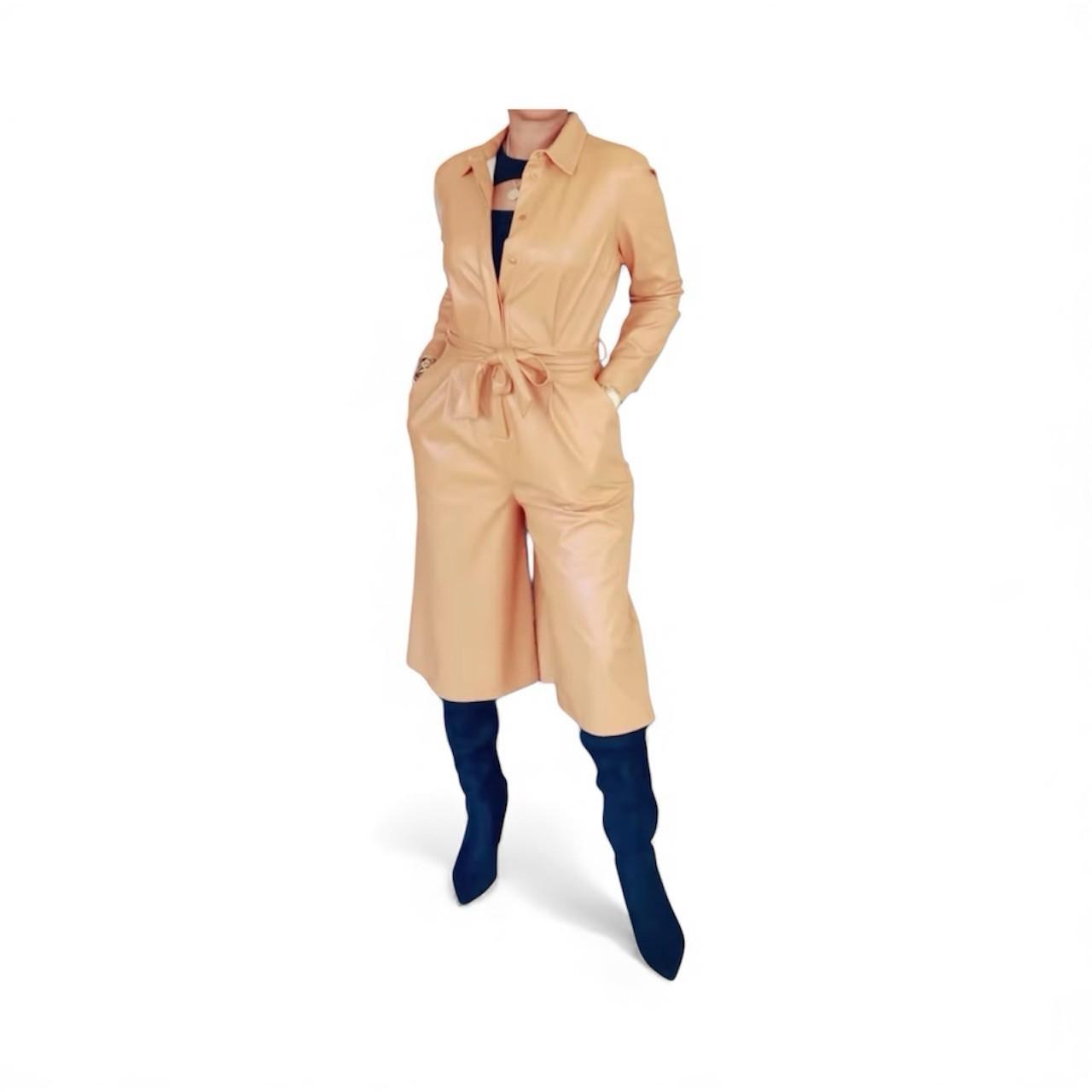 Asos Design Leather Look Jumpsuit Size 8 Caramel Faux leather Belted New