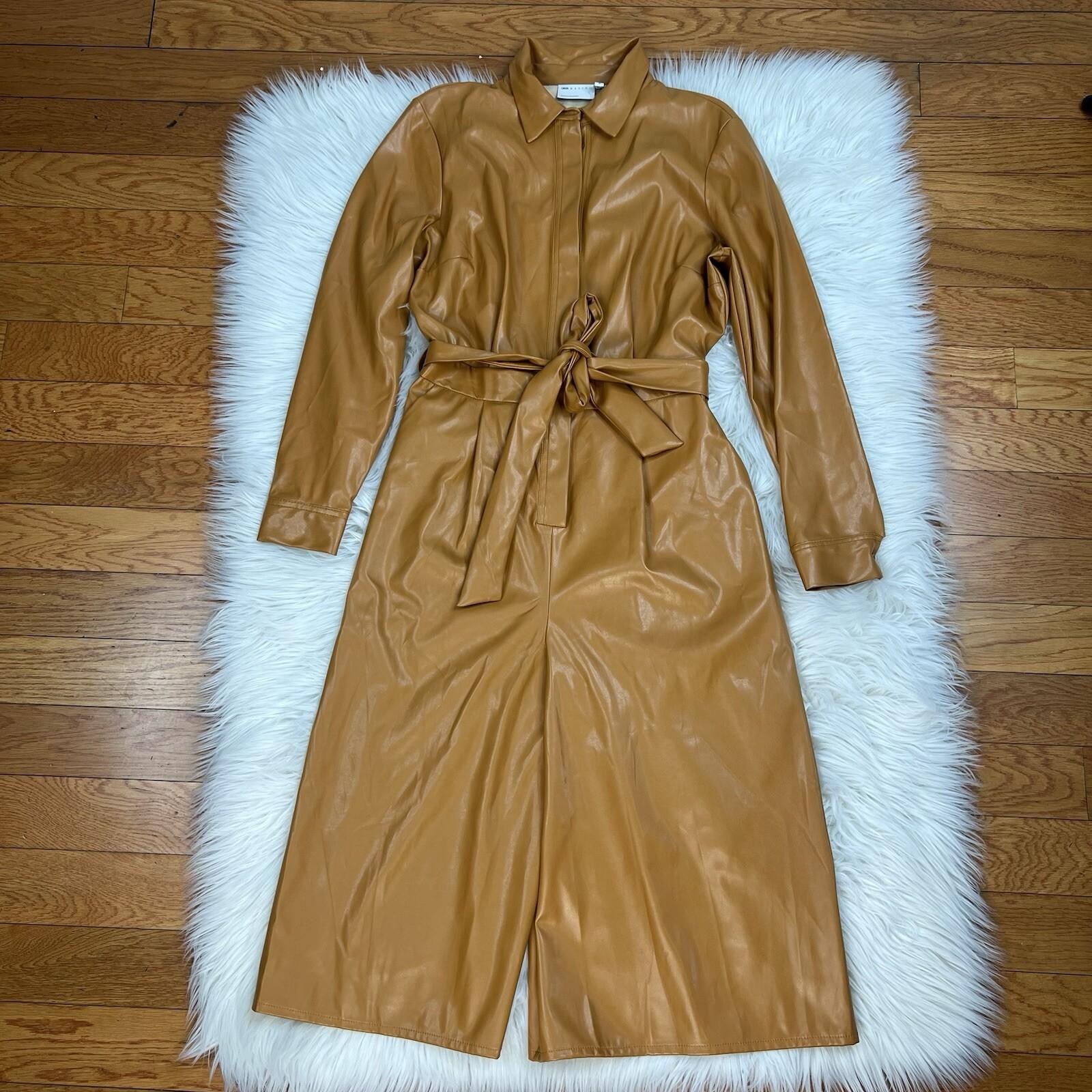 Asos Design Leather Look Jumpsuit Size 8 Caramel Faux leather Belted New
