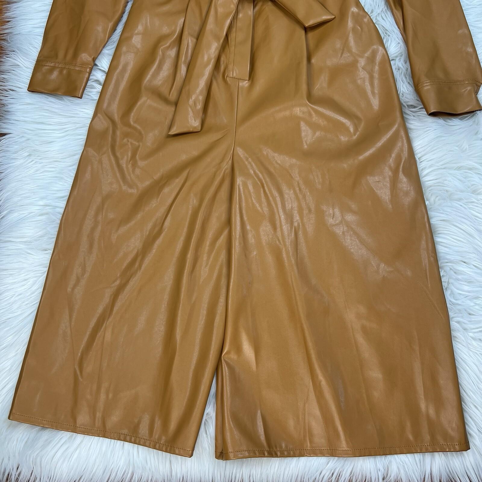 Asos Design Leather Look Jumpsuit Size 8 Caramel Faux leather Belted New
