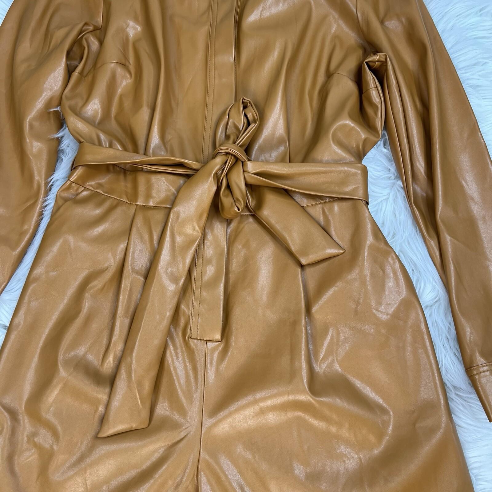 Asos Design Leather Look Jumpsuit Size 8 Caramel Faux leather Belted New