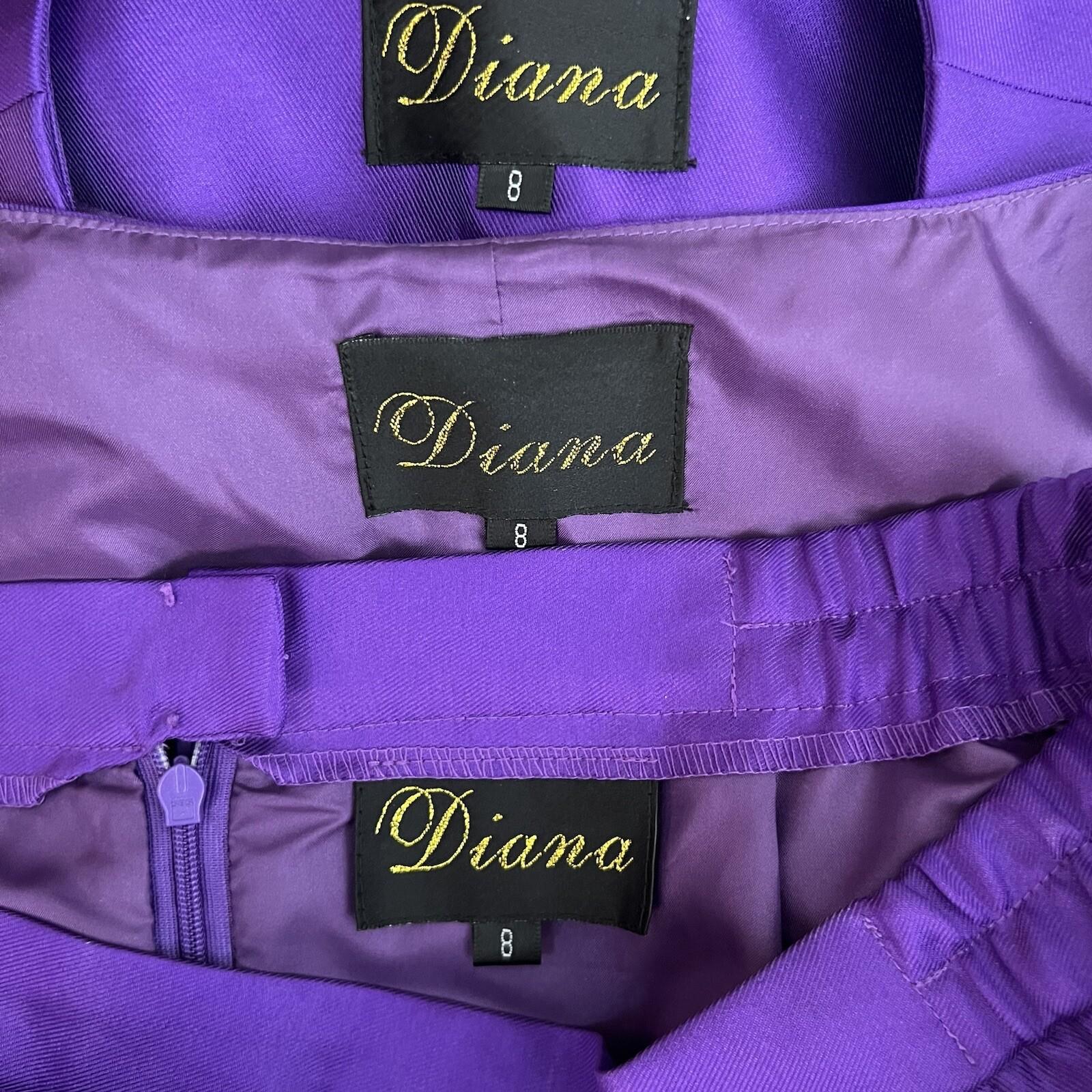 10-664.jpg Diana Polyester Skirt Suit Top Size 8 Purple Tiered Ruffle Elastic Waist 3PC New