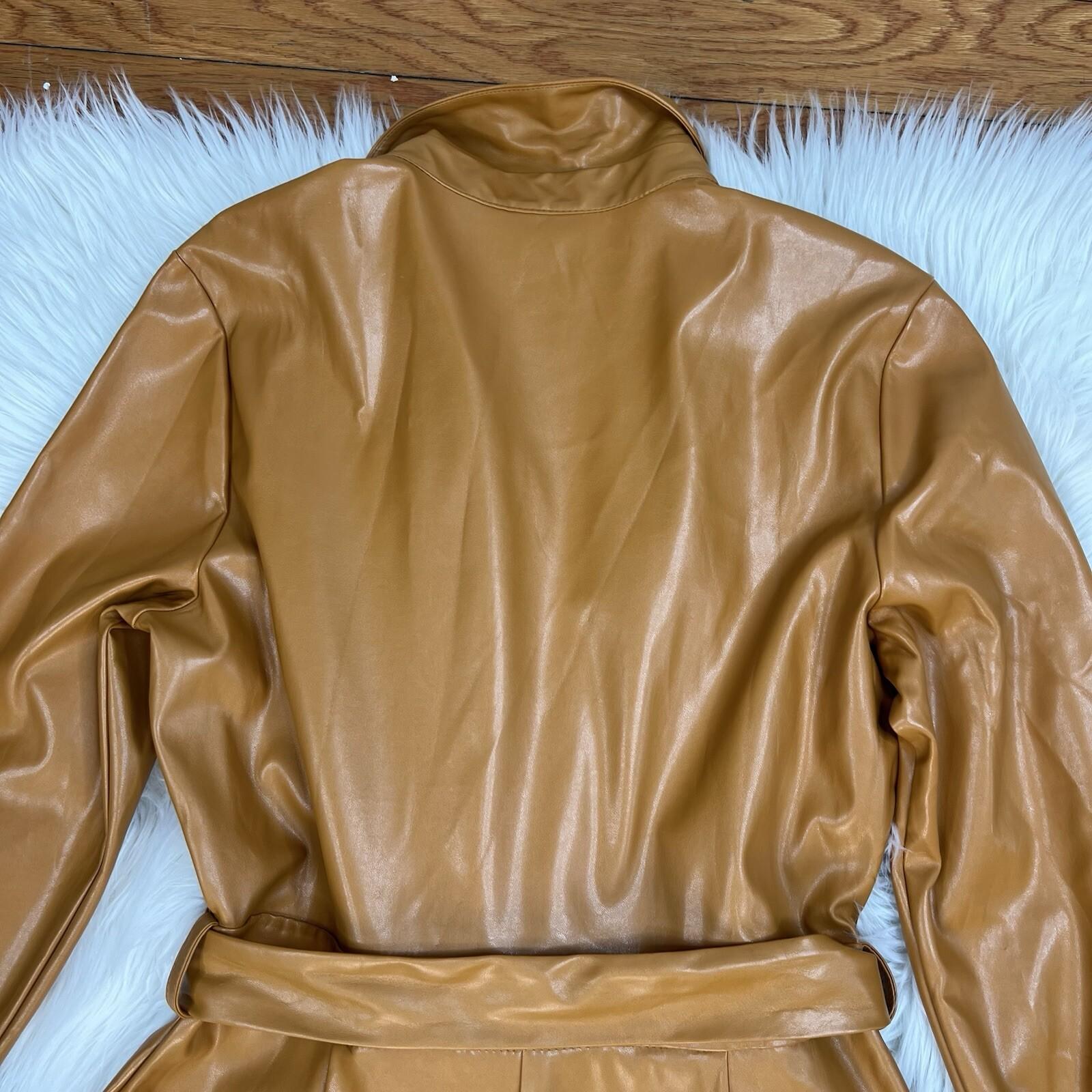 Asos Design Leather Look Jumpsuit Size 8 Caramel Faux leather Belted New