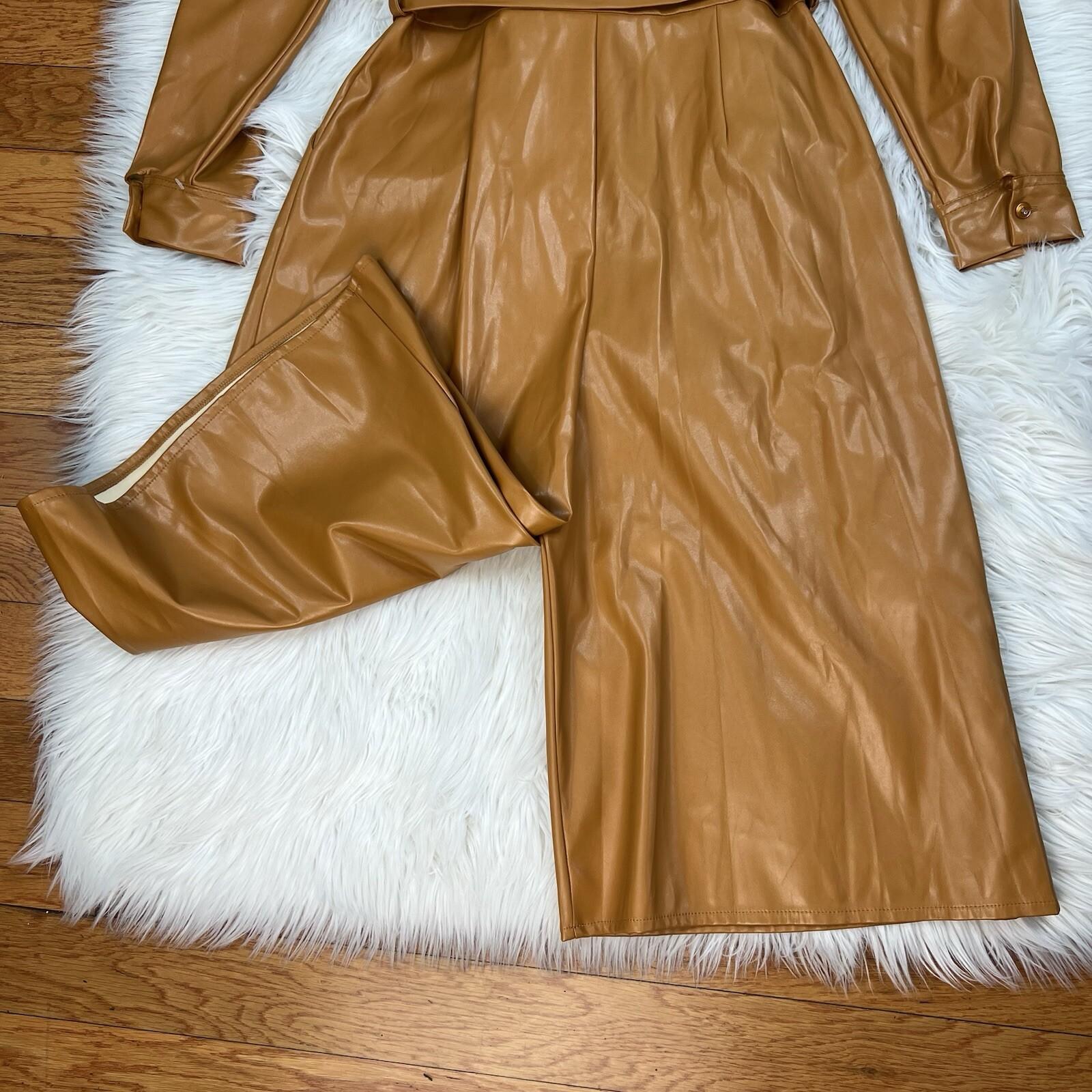 Asos Design Leather Look Jumpsuit Size 8 Caramel Faux leather Belted New
