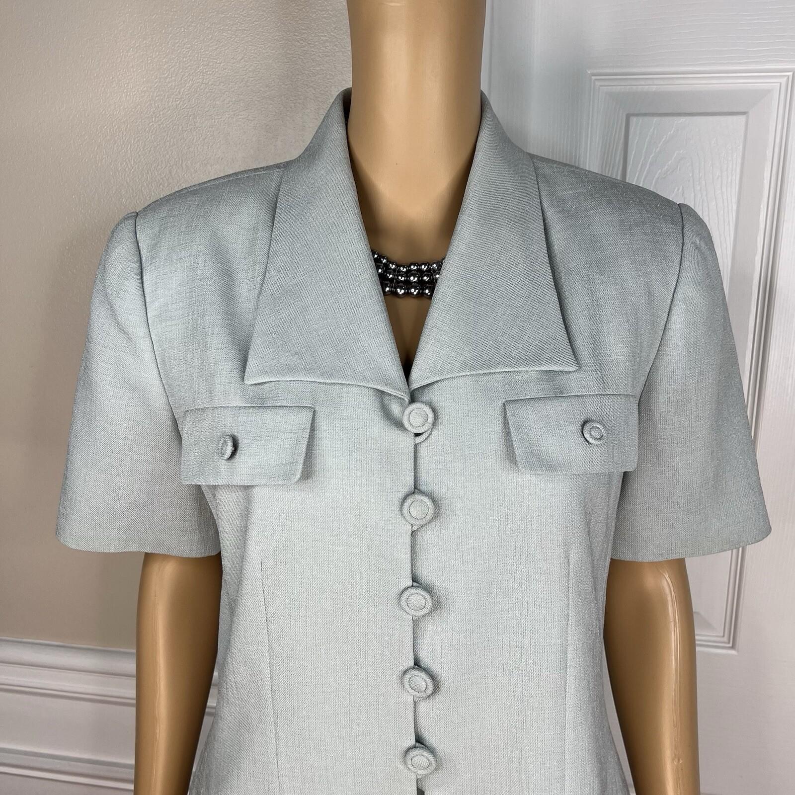 Kasper ASL Vintage Polyester Skirt Suit Size 10 Ice Blue Short Sleeve Career 2PC