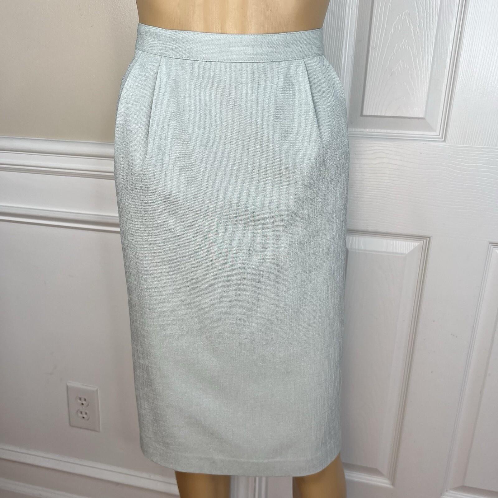 Kasper ASL Vintage Polyester Skirt Suit Size 10 Ice Blue Short Sleeve Career 2PC