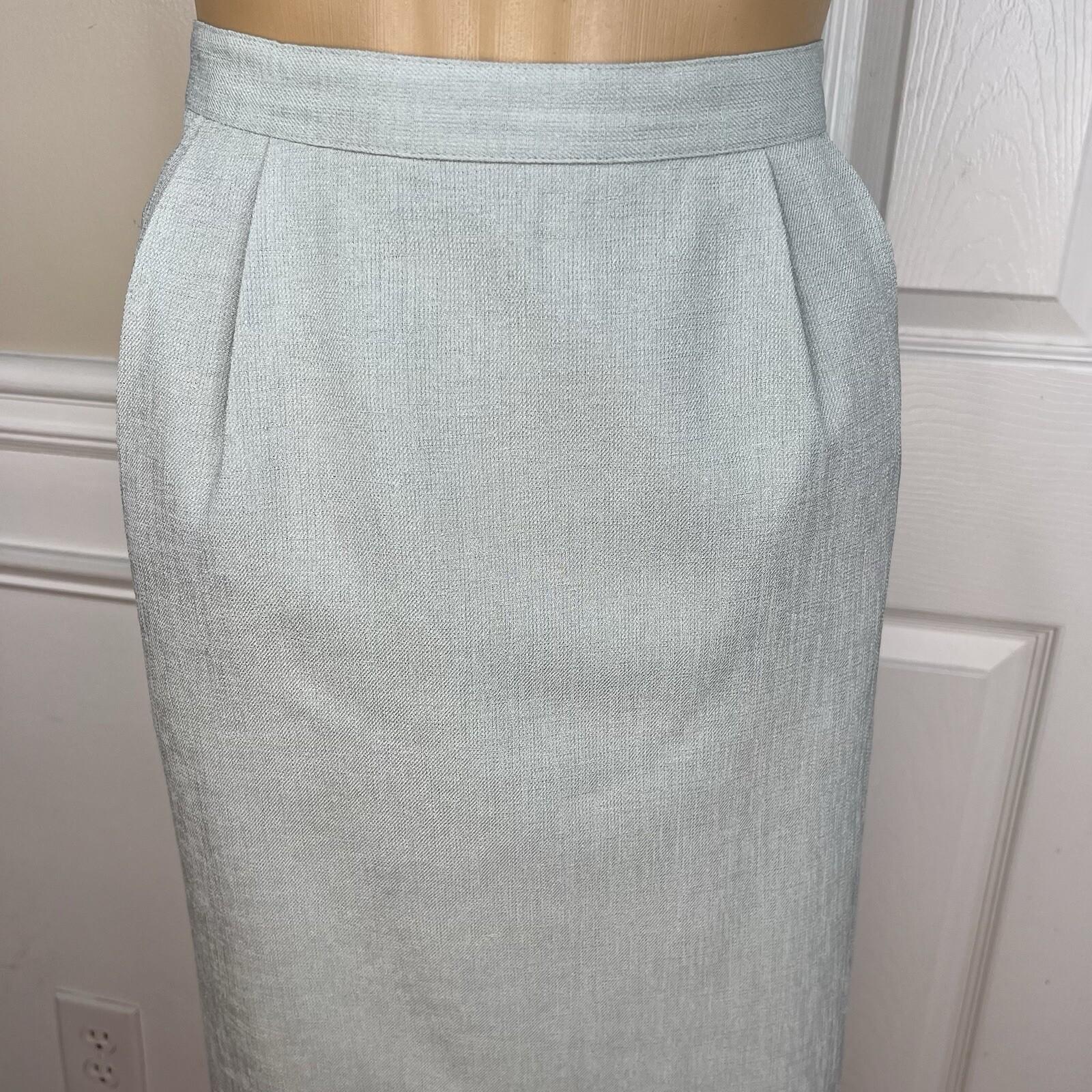 Kasper ASL Vintage Polyester Skirt Suit Size 10 Ice Blue Short Sleeve Career 2PC