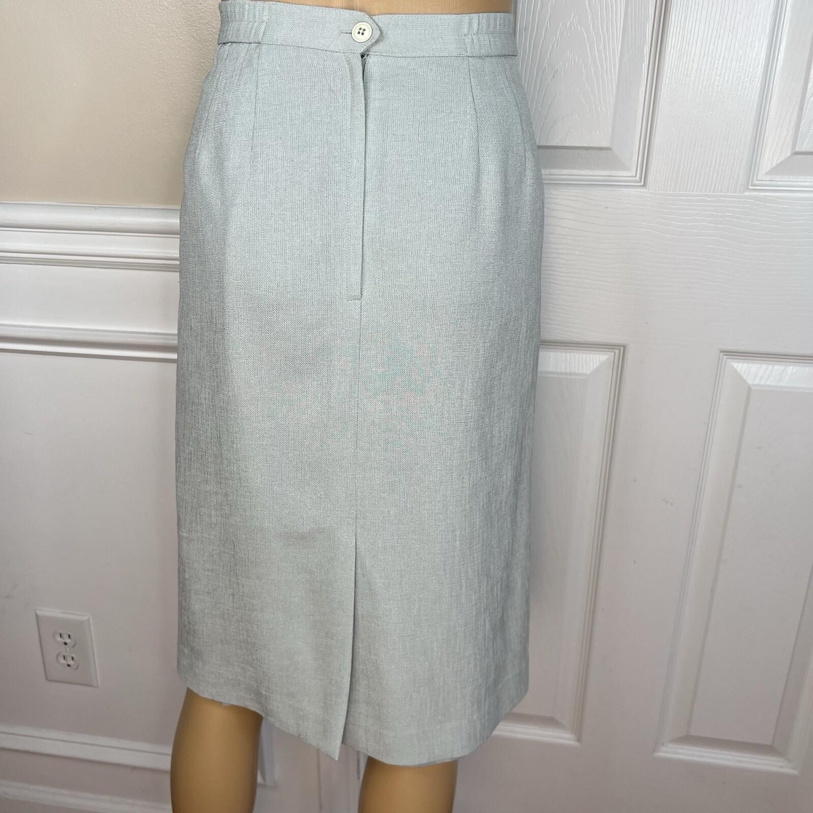 Kasper ASL Vintage Polyester Skirt Suit Size 10 Ice Blue Short Sleeve Career 2PC