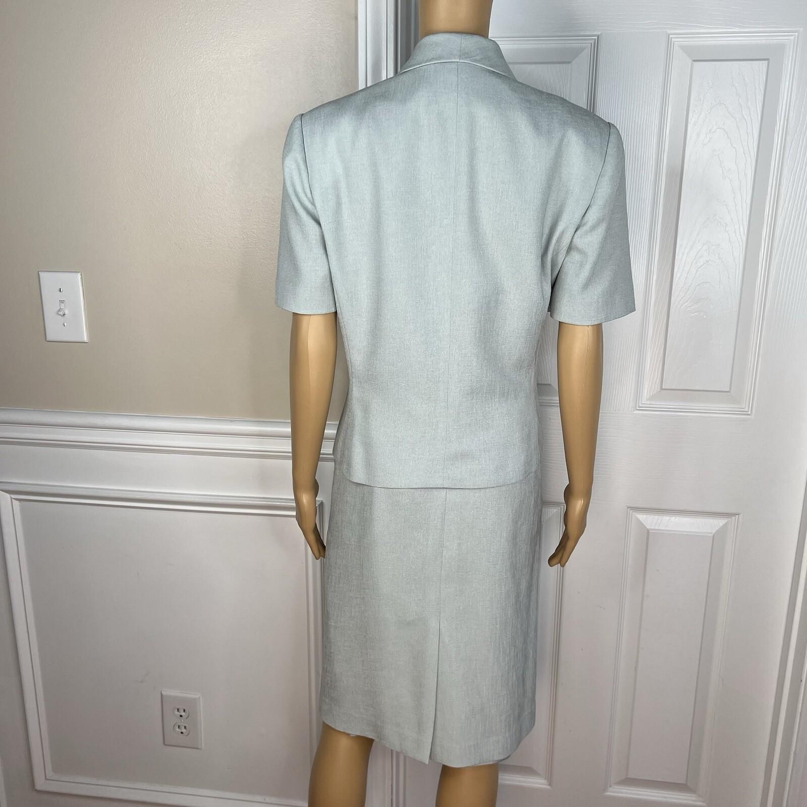 Kasper ASL Vintage Polyester Skirt Suit Size 10 Ice Blue Short Sleeve Career 2PC
