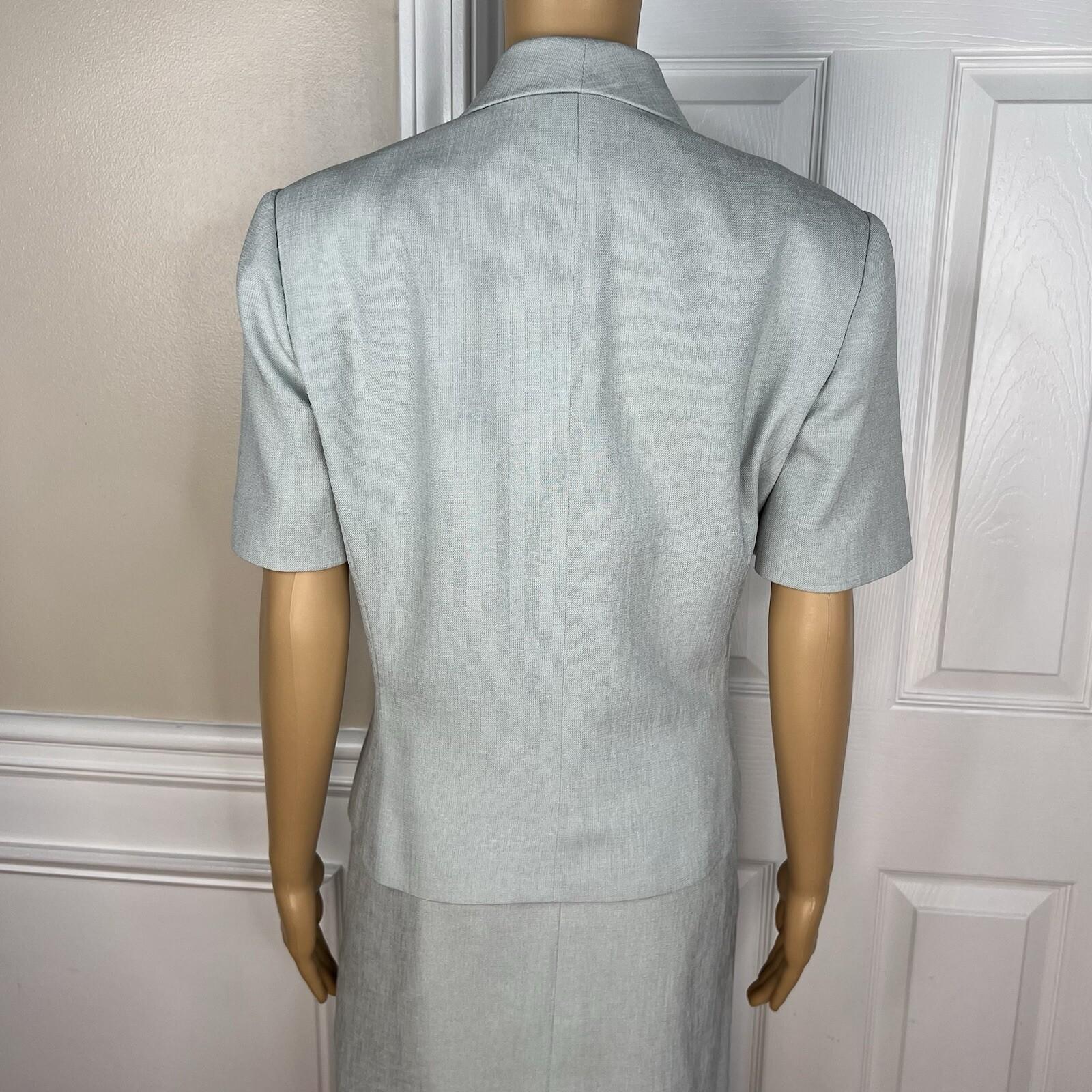 Kasper ASL Vintage Polyester Skirt Suit Size 10 Ice Blue Short Sleeve Career 2PC