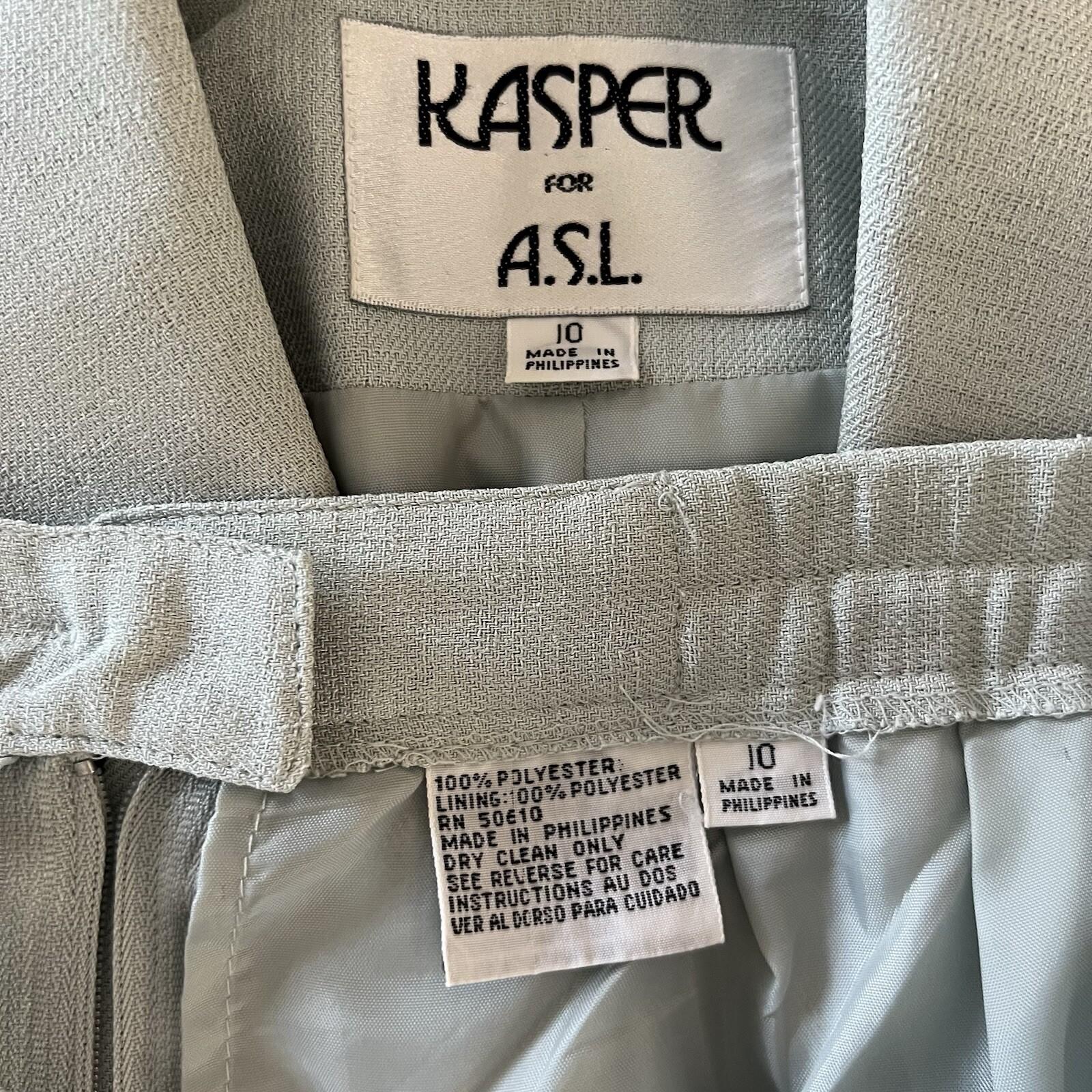 Kasper ASL Vintage Polyester Skirt Suit Size 10 Ice Blue Short Sleeve Career 2PC