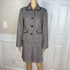 Ann Taylor Loft Cotton Skirt Suit Size 6 Beige Black Lined Career Pockets 2PC