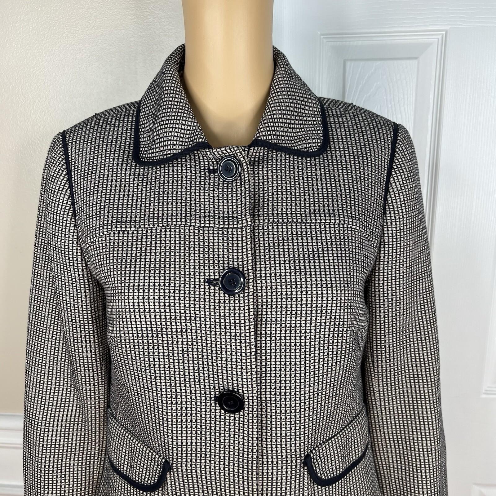 Ann Taylor Loft Cotton Skirt Suit Size 6 Beige Black Lined Career Pockets 2PC