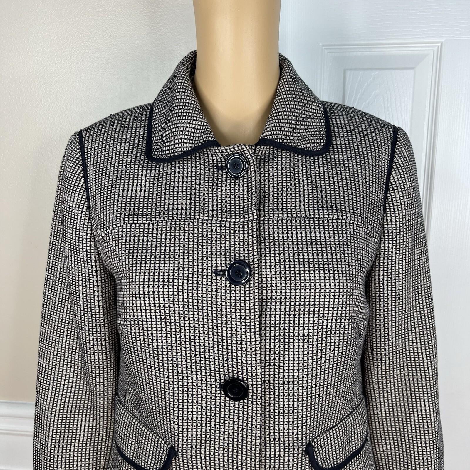 Ann Taylor Loft Cotton Skirt Suit Size 6 Beige Black Lined Career Pockets 2PC