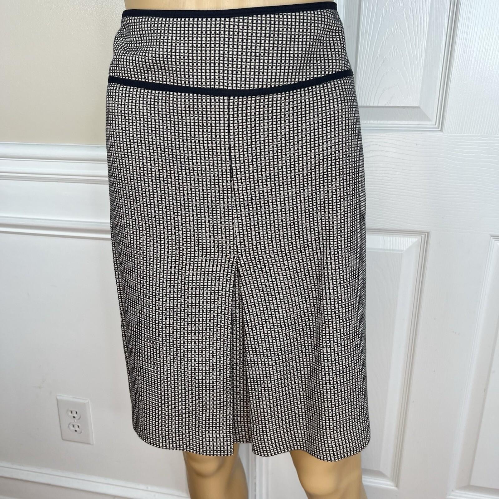 Ann Taylor Loft Cotton Skirt Suit Size 6 Beige Black Lined Career Pockets 2PC