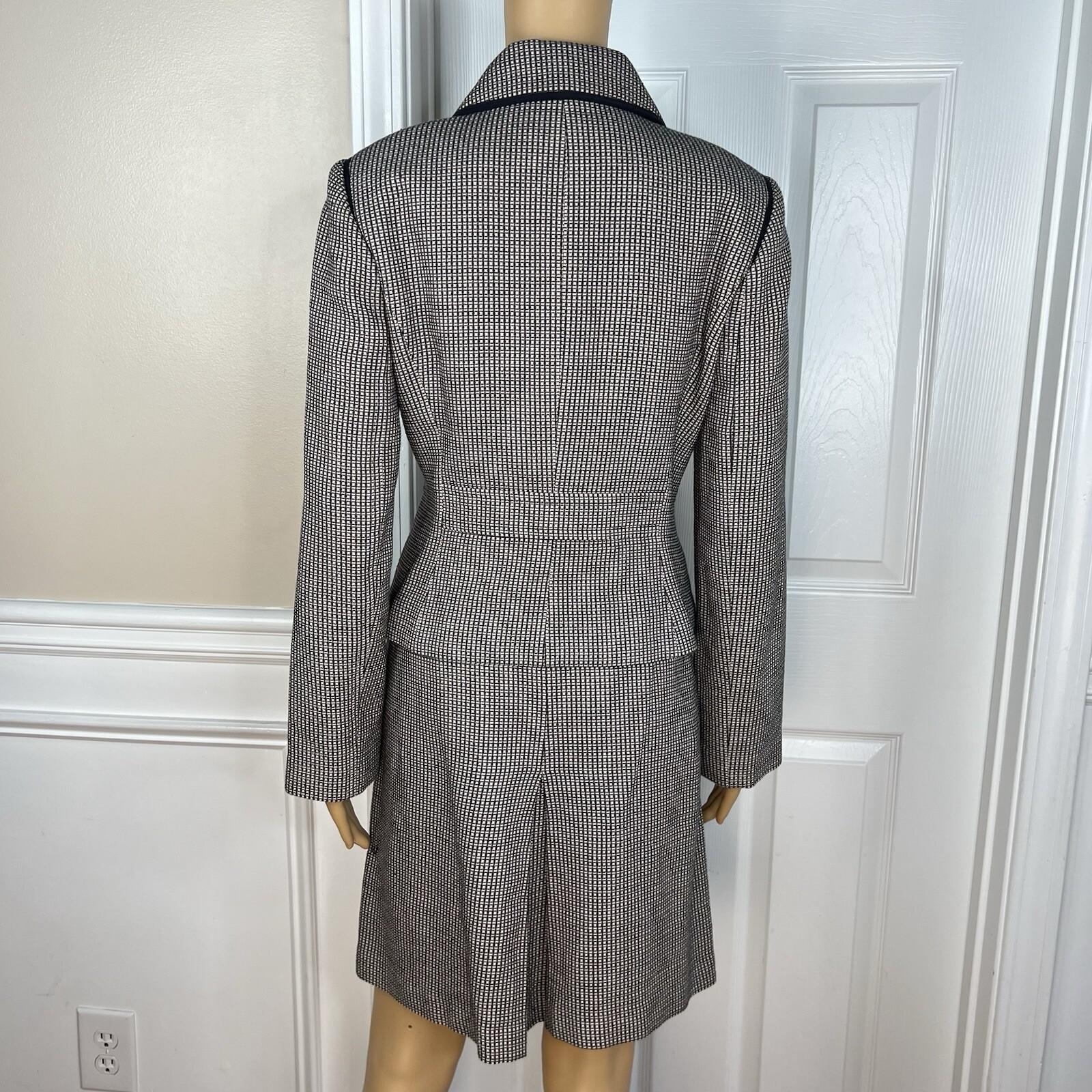 Ann Taylor Loft Cotton Skirt Suit Size 6 Beige Black Lined Career Pockets 2PC