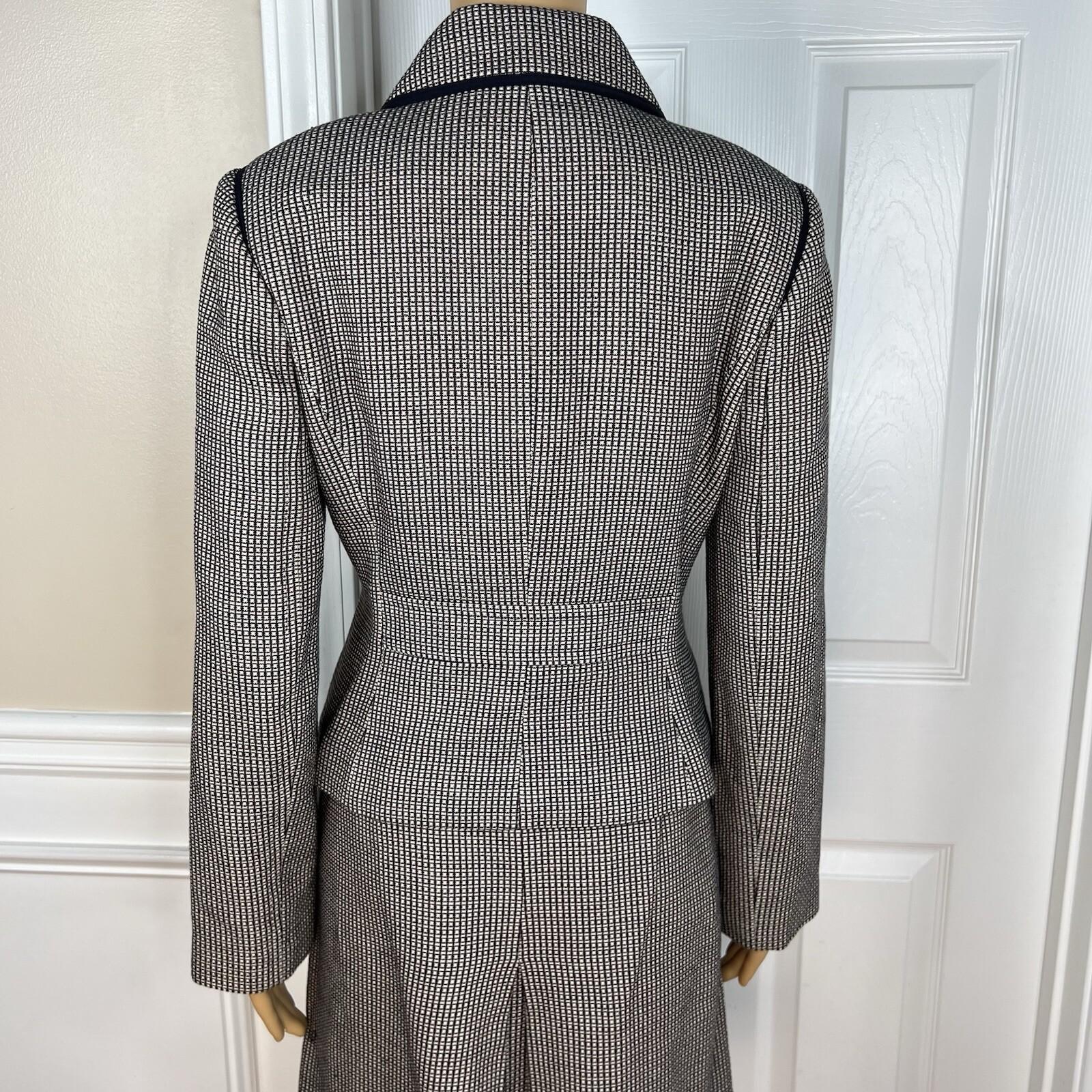 Ann Taylor Loft Cotton Skirt Suit Size 6 Beige Black Lined Career Pockets 2PC
