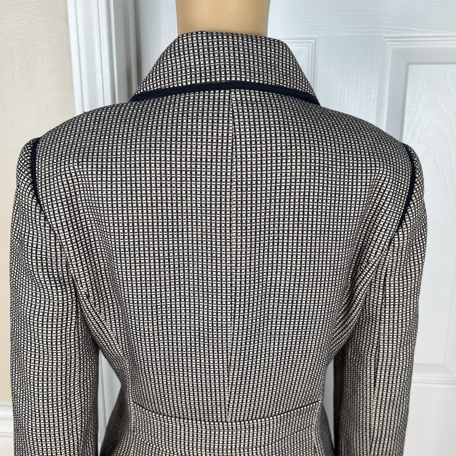 Ann Taylor Loft Cotton Skirt Suit Size 6 Beige Black Lined Career Pockets 2PC