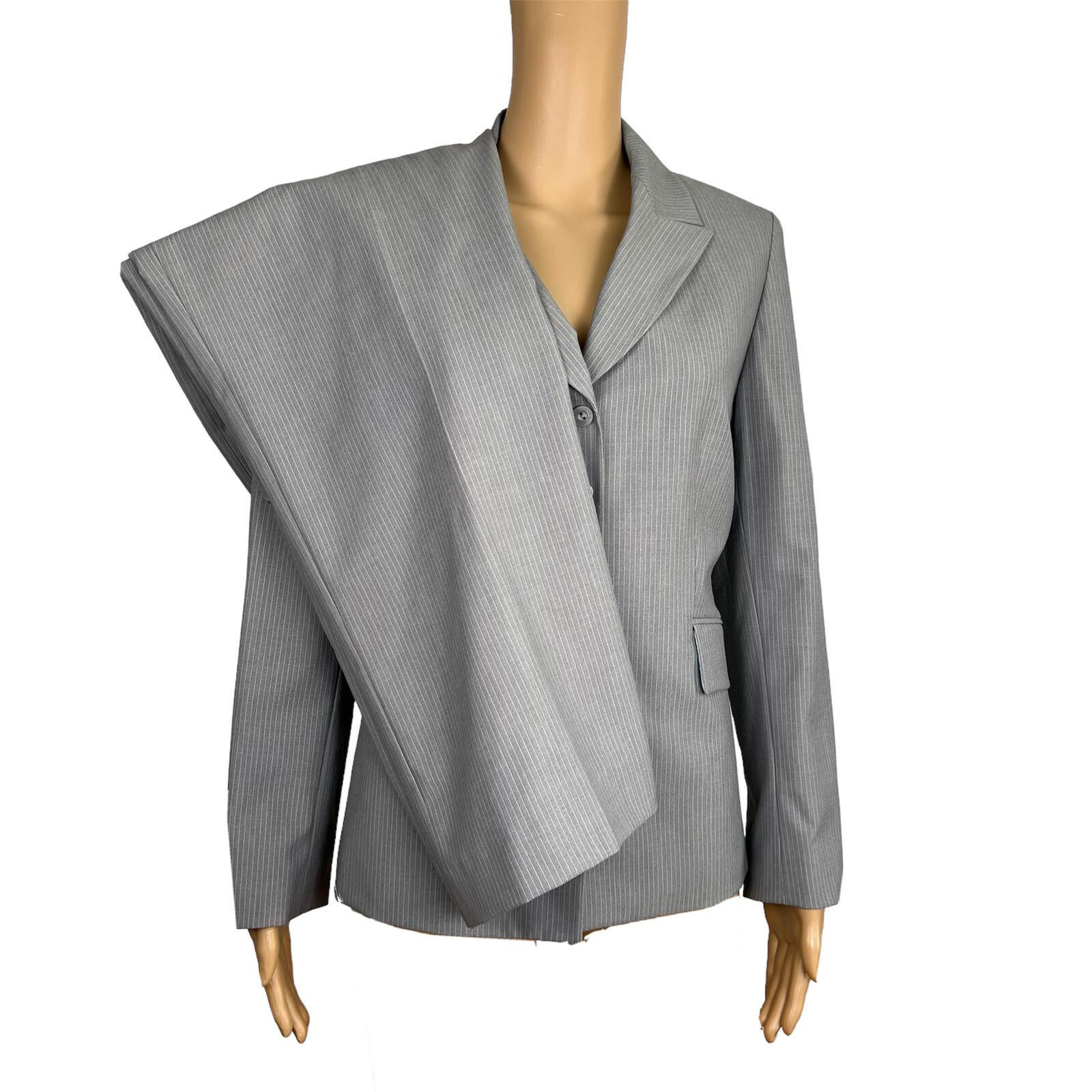 KASPER Polyester Viscose Spandex Pant Suit Size 10P Gray Striped Lined 2PC