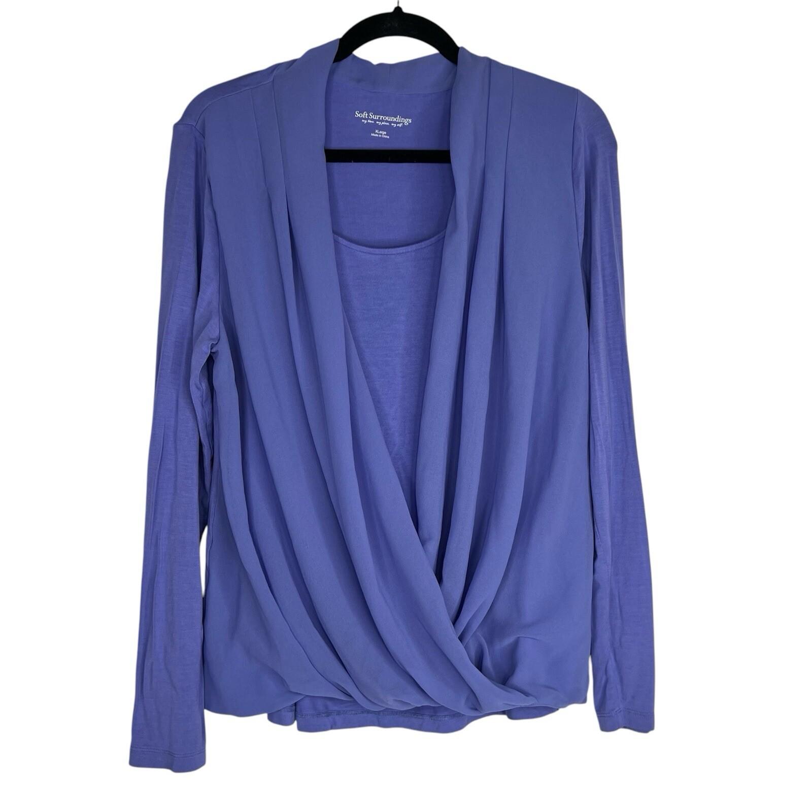 Soft Surroundings Anouk Top Blouse Size XL Periwinkle V Neck Front Drape