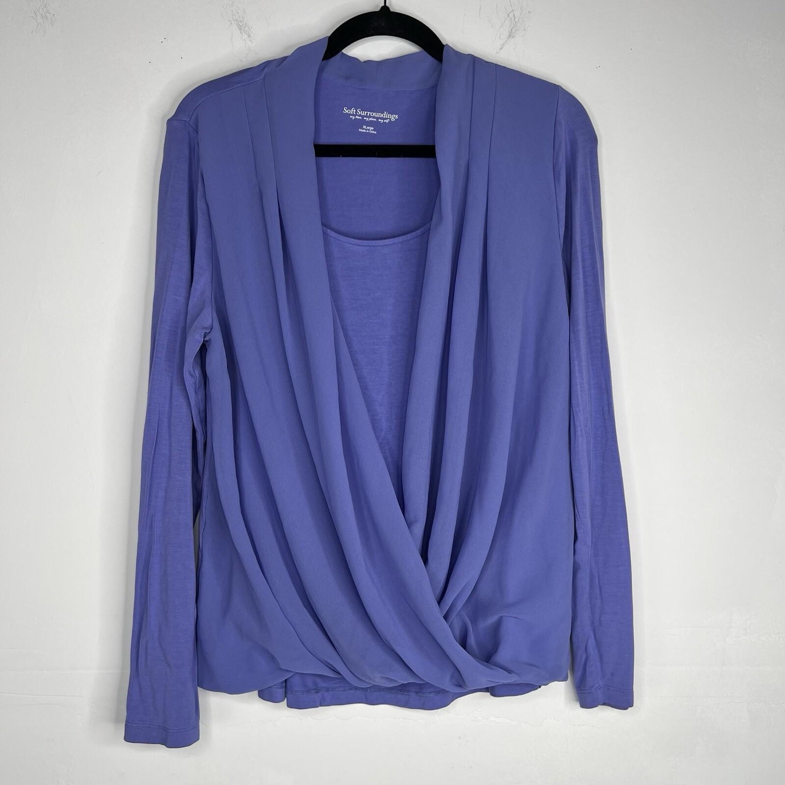 Soft Surroundings Anouk Top Blouse Size XL Periwinkle V Neck Front Drape