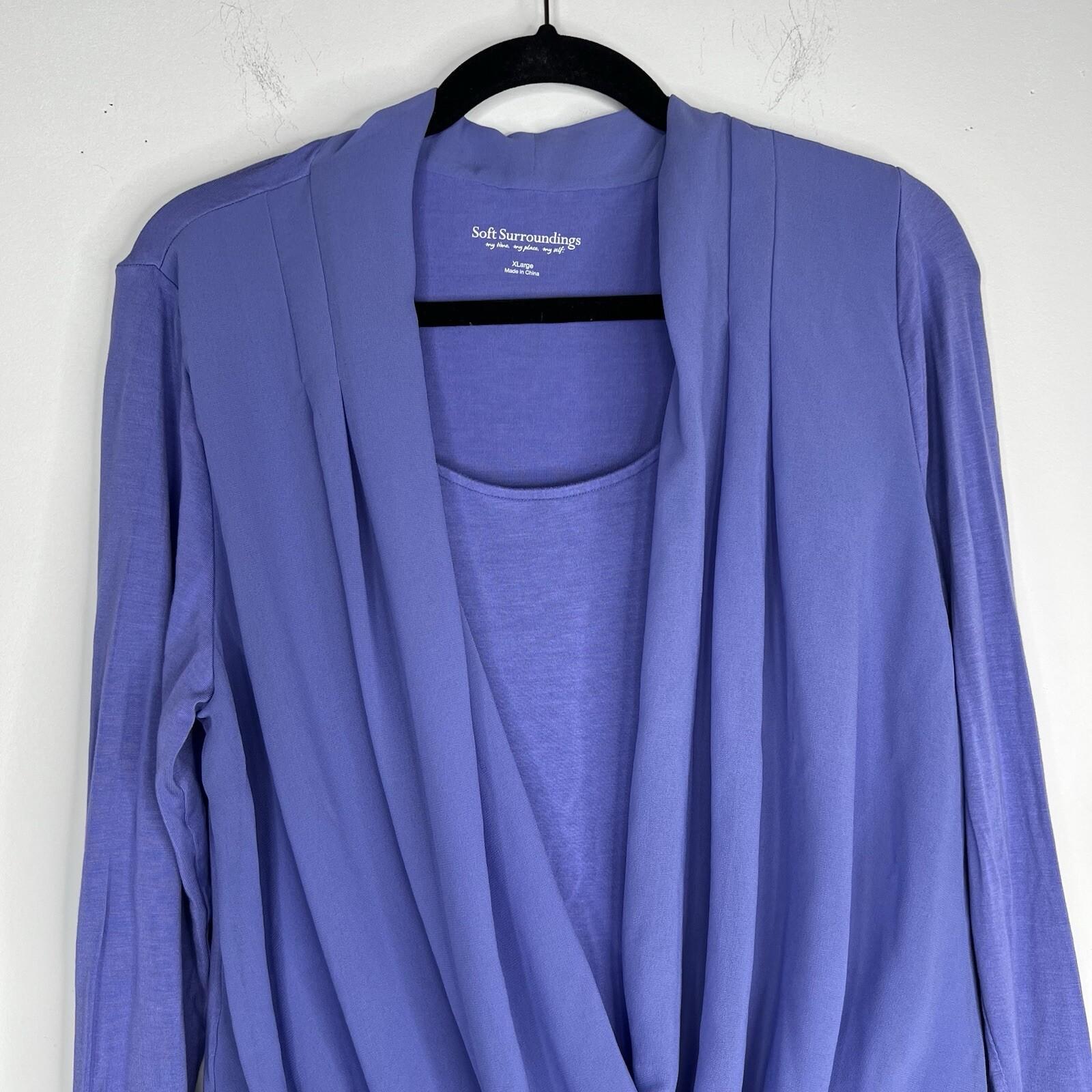 Soft Surroundings Anouk Top Blouse Size XL Periwinkle V Neck Front Drape