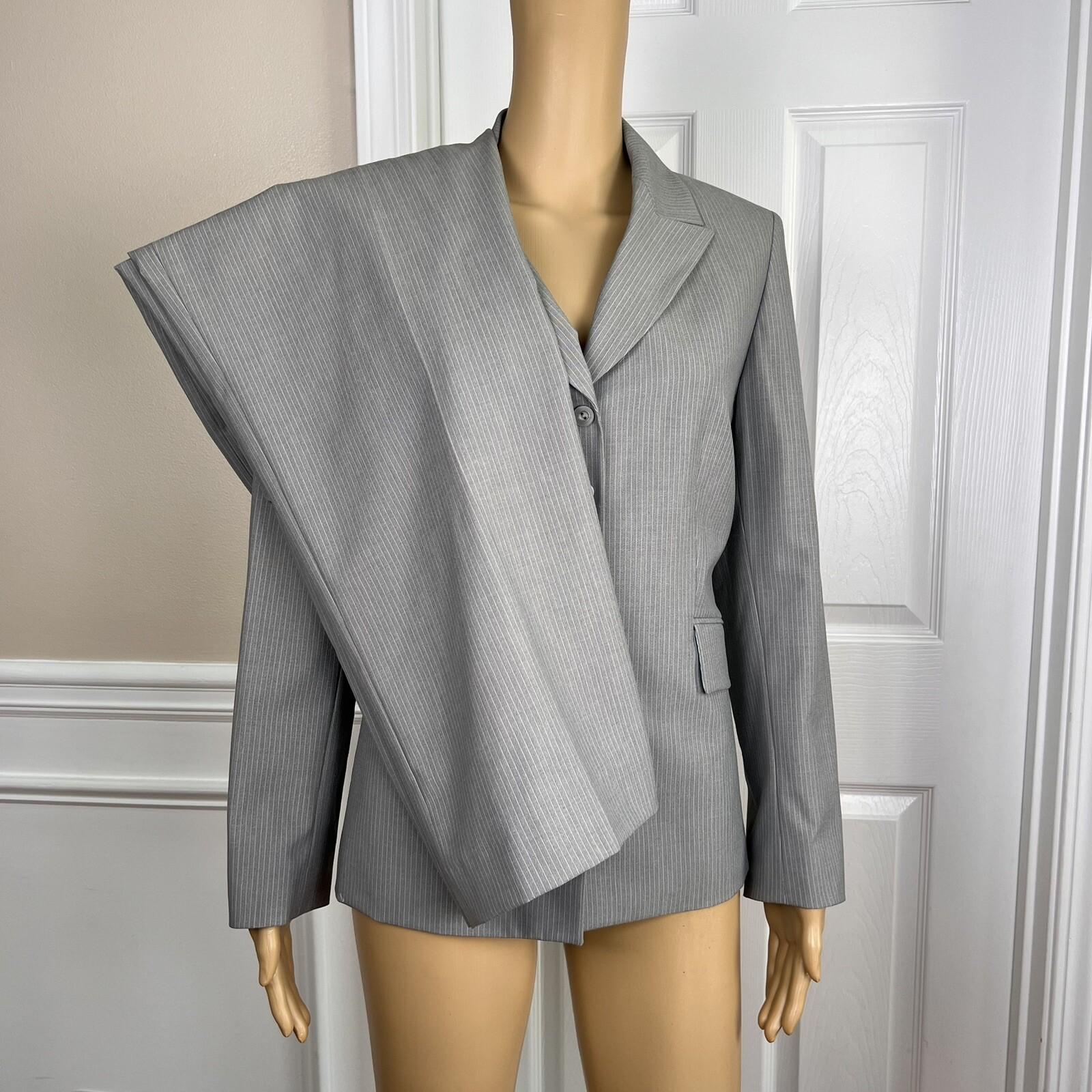 KASPER Polyester Viscose Spandex Pant Suit Size 10P Gray Striped Lined 2PC